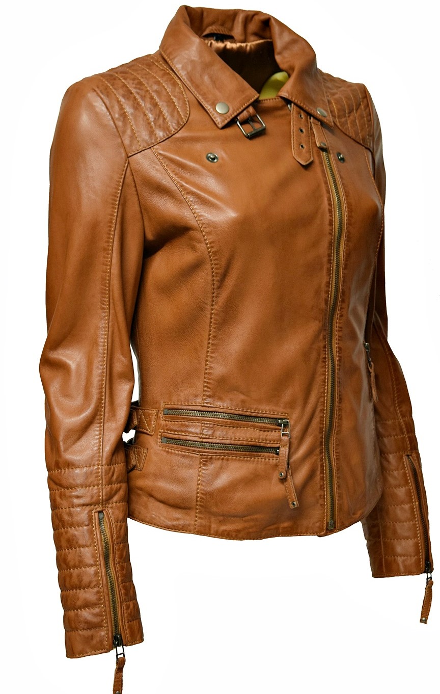 Damen Lederjacke Liszy in washed Dunkelcognac