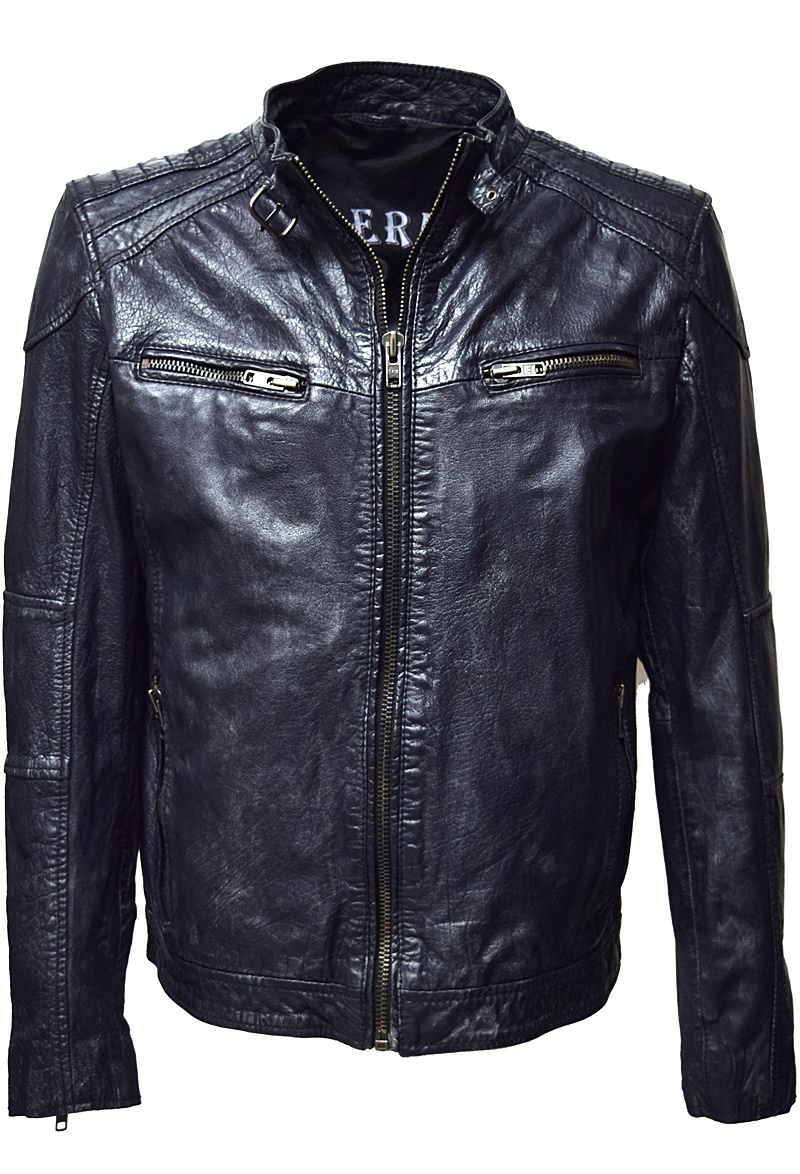 Trapper Herren Lederjacke "LENT" gesteppt in antik Navy