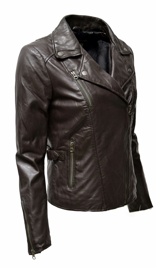 Damen Lederjacke Stella im Biker Stil Moccabraun