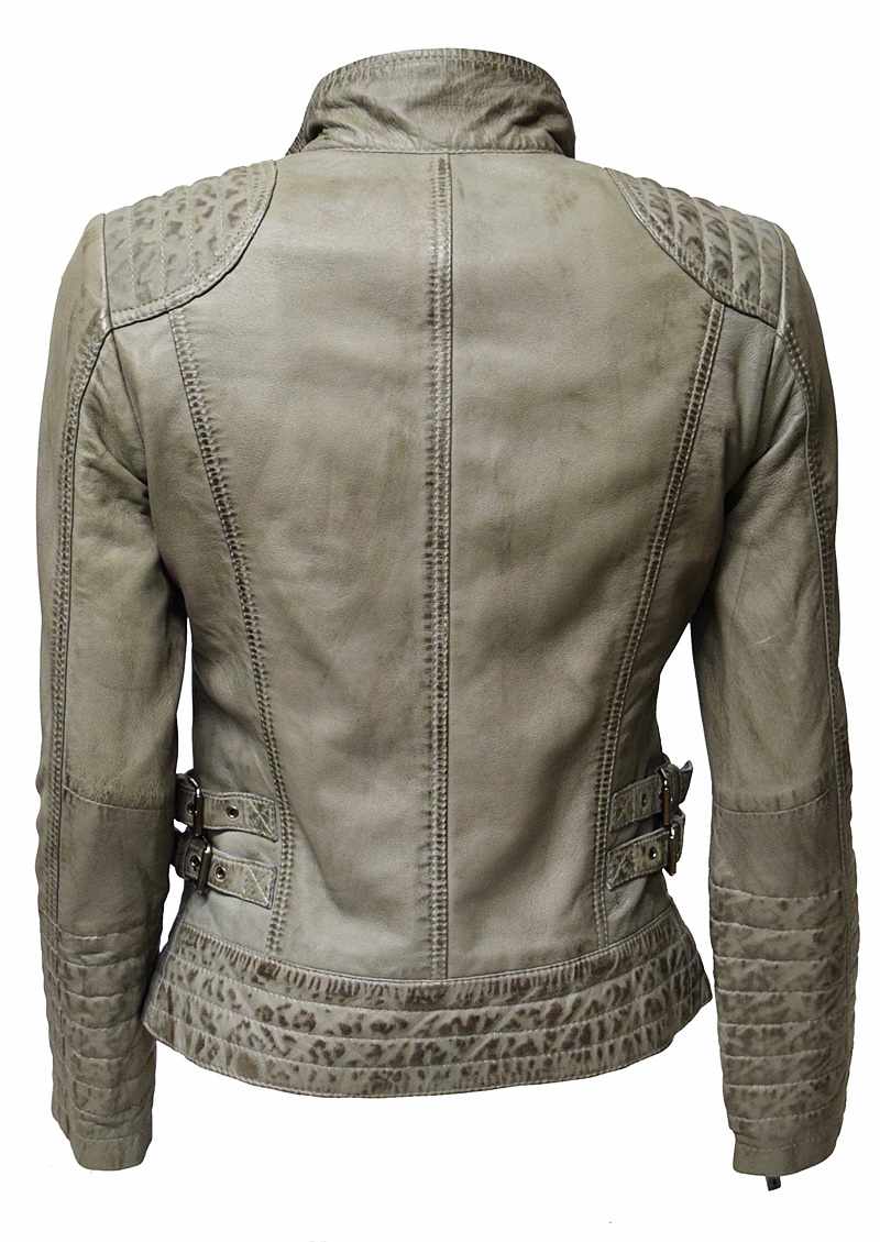 Damen Lederjacke Fily gesteppt washed Hellgrau