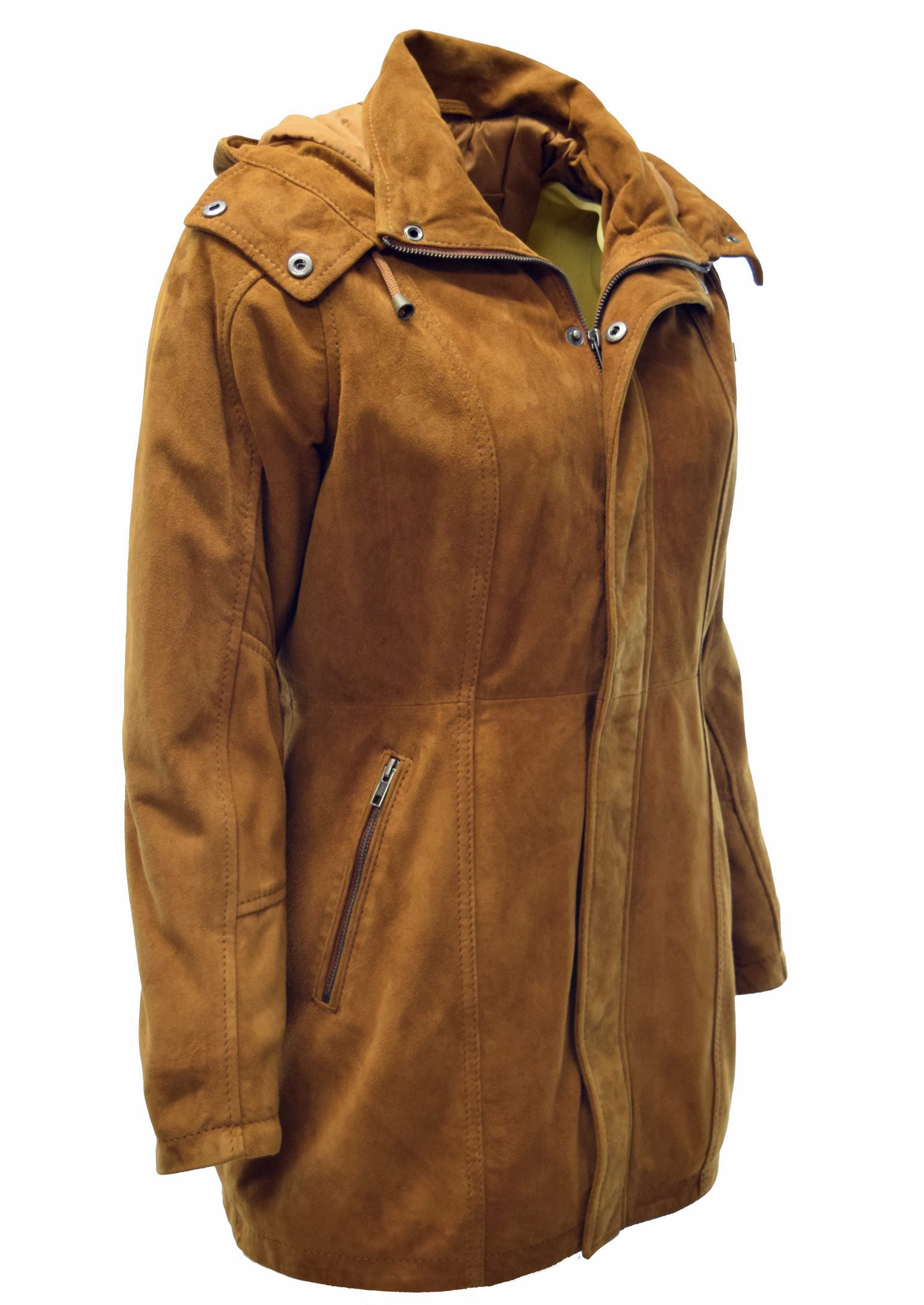 Damen Ziegenvelour Lederjacke Pauline in Cognac