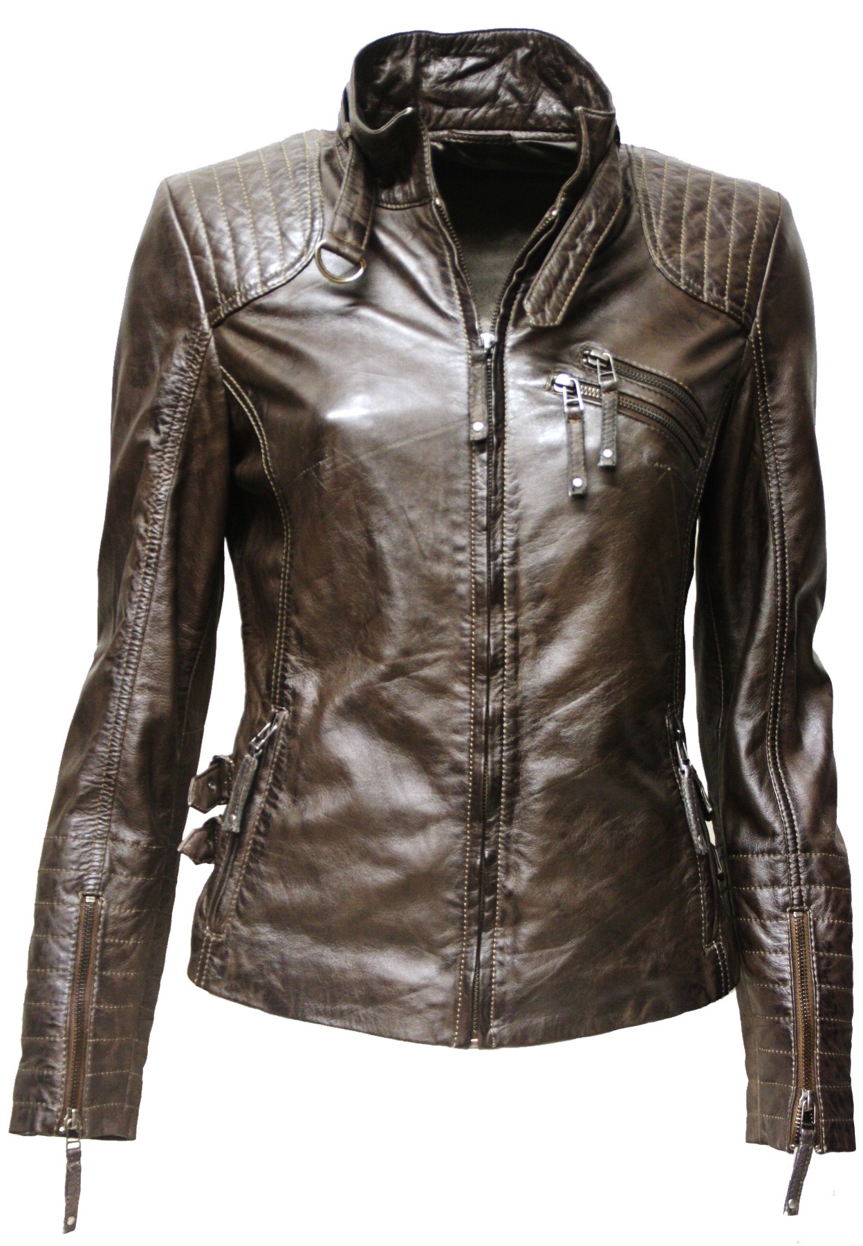 Damen Lederjacke Amy gesteppt washed Dunkelbraun