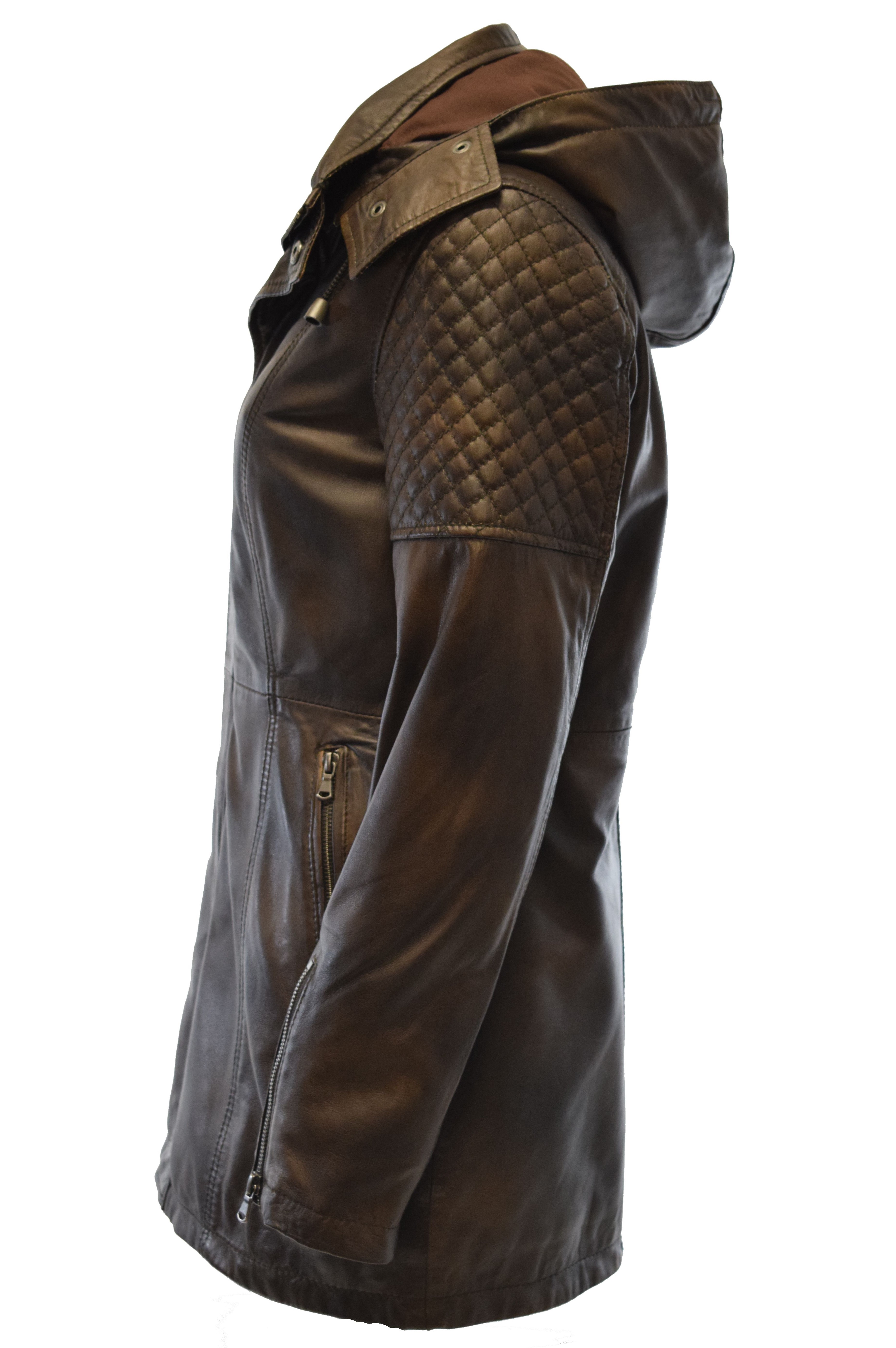 Damen Lederjacke Marta in washed Mocca mit Kapuze