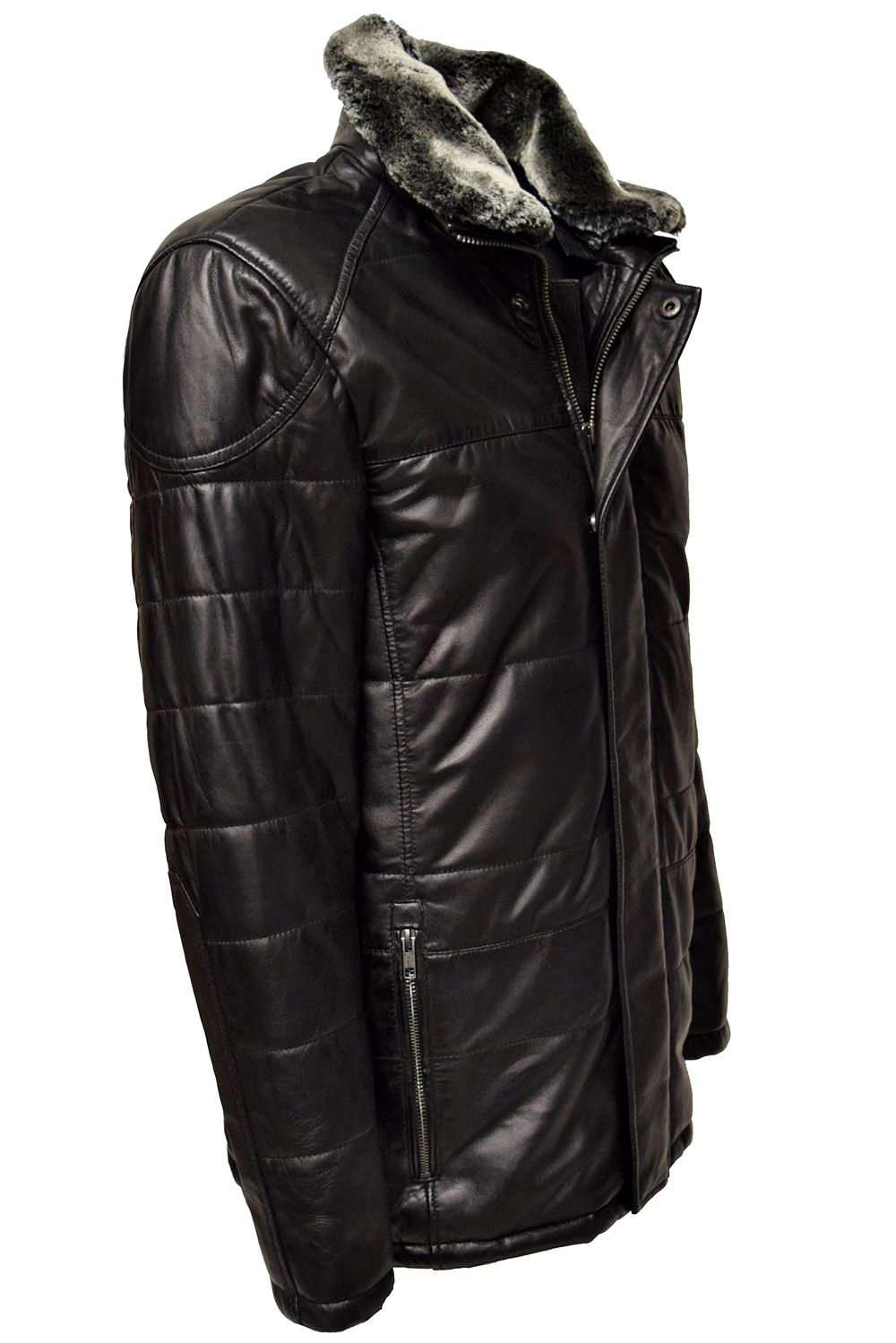 Herren Long Stepp-Lederjacke Sid in Schwarz