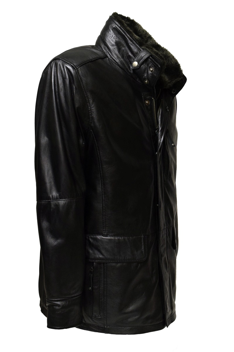 Herren Long Lederjacke "EDDI" in washed Schwarz