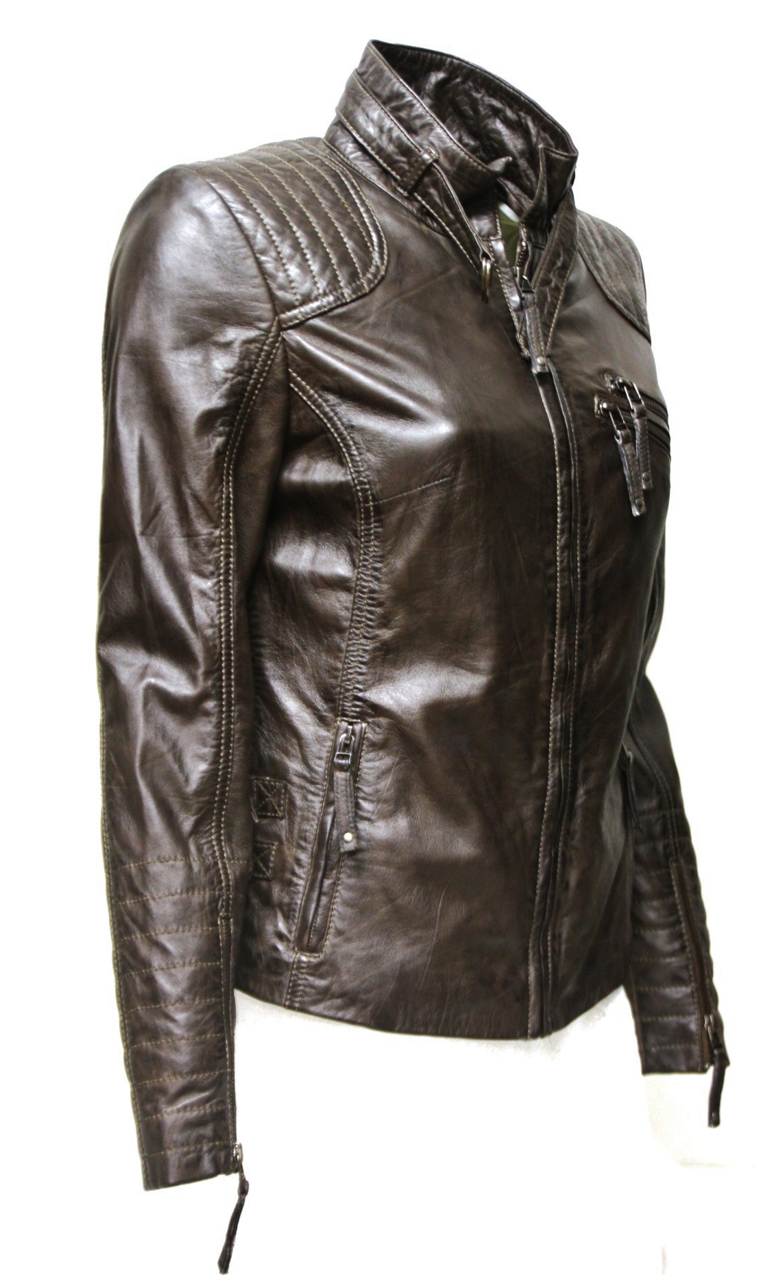 Damen Lederjacke Amy gesteppt washed Dunkelbraun