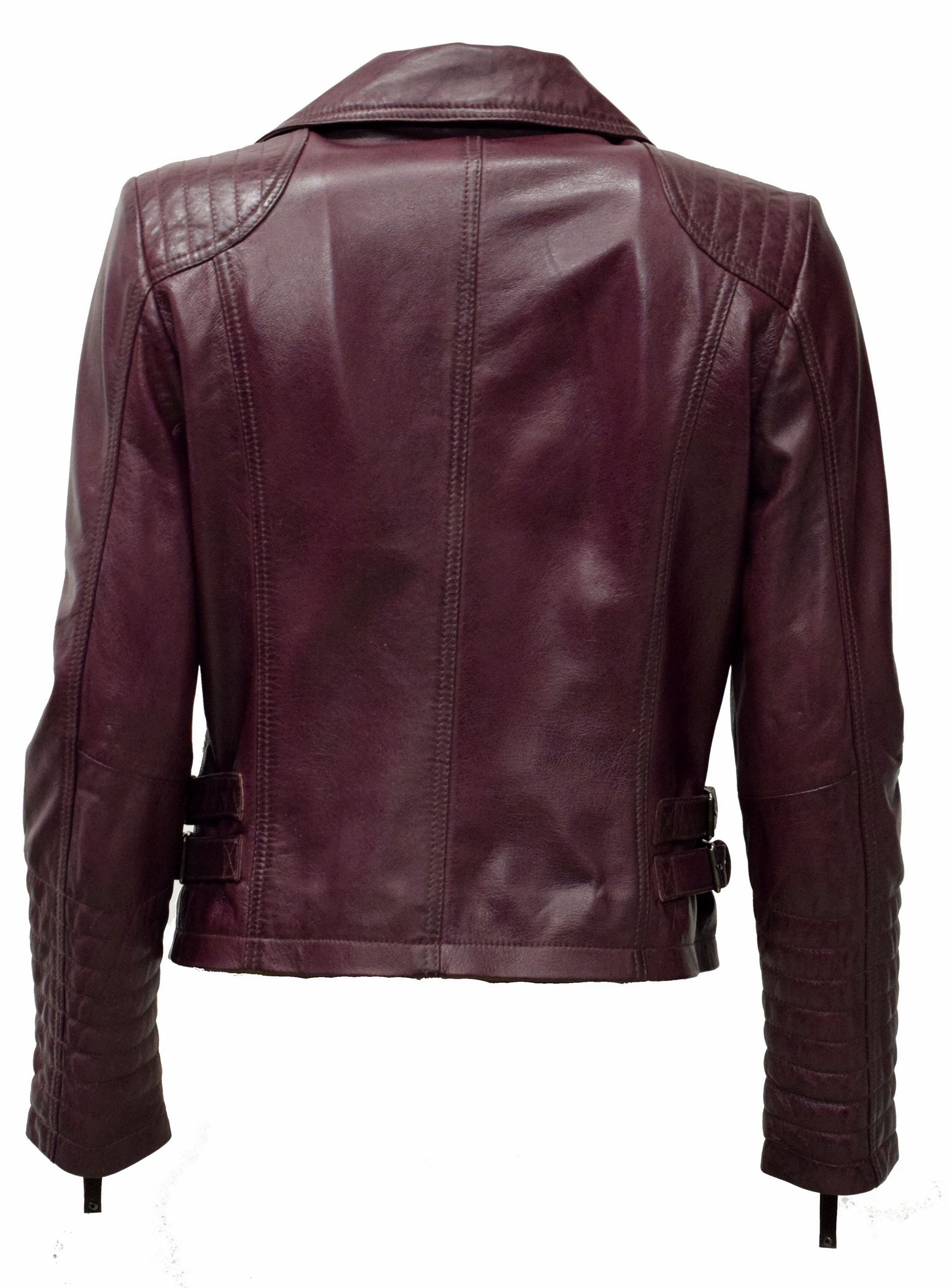 Damen Biker Lederjacke Cara in washed Burgund