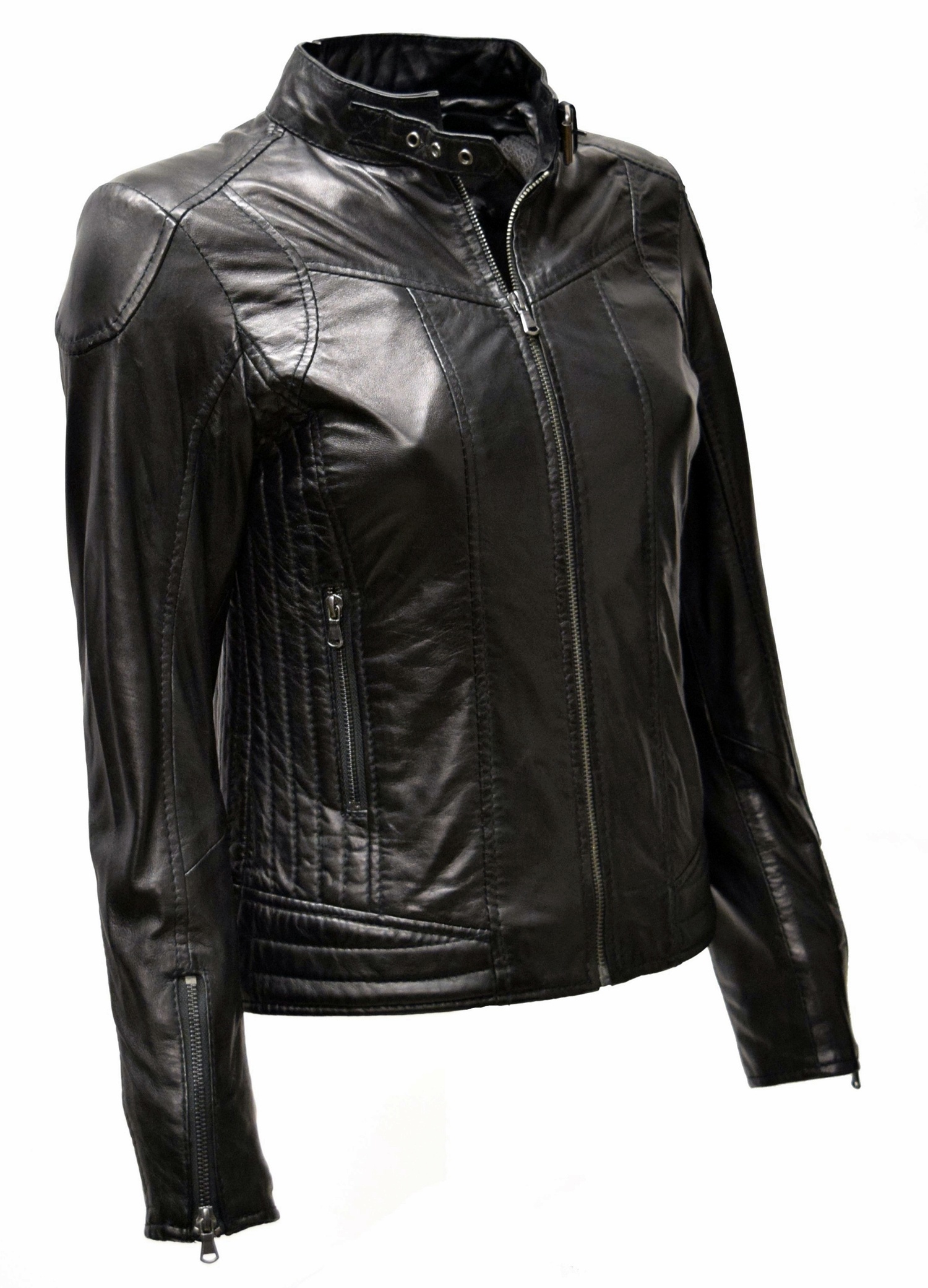 Damen Lederjacke Kimy gesteppt washed Schwarz