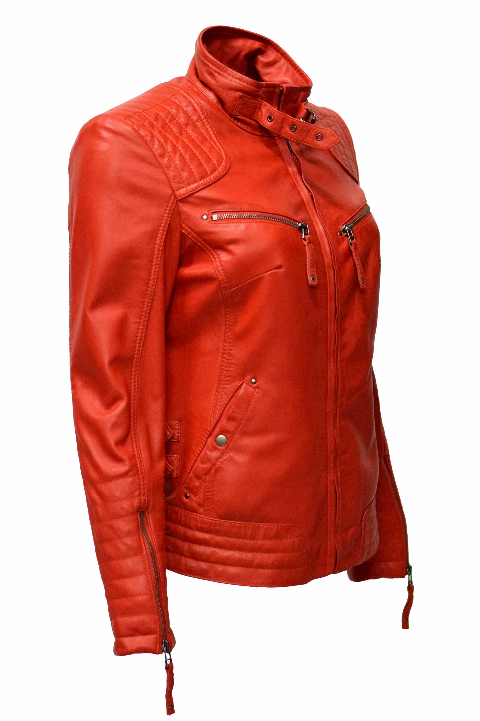 Damen Lederjacke Fily gesteppt washed Rot
