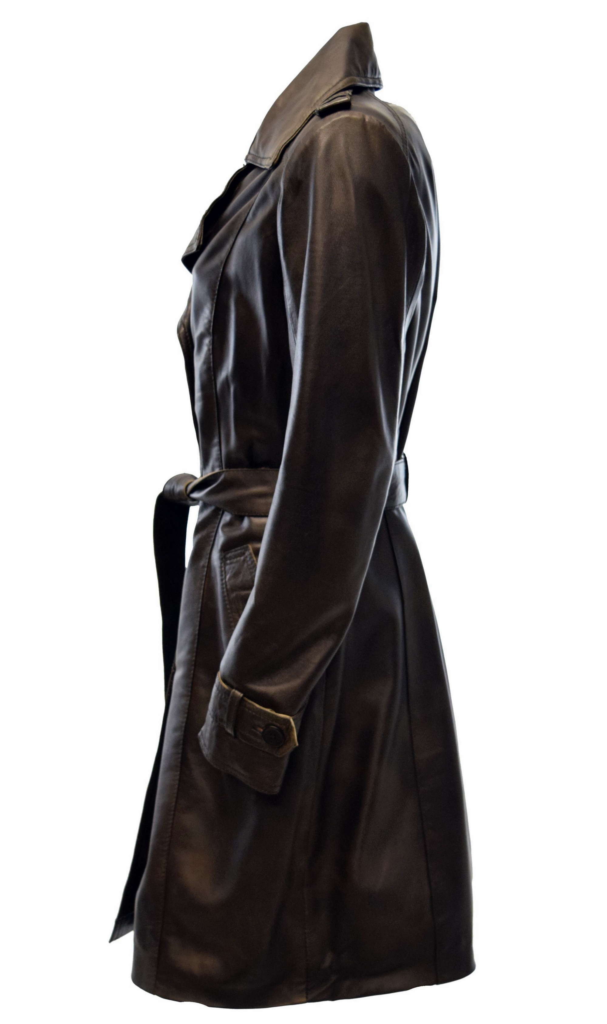 Damen Trenchcoat Ledermantel Tilly in washed Moccabraun
