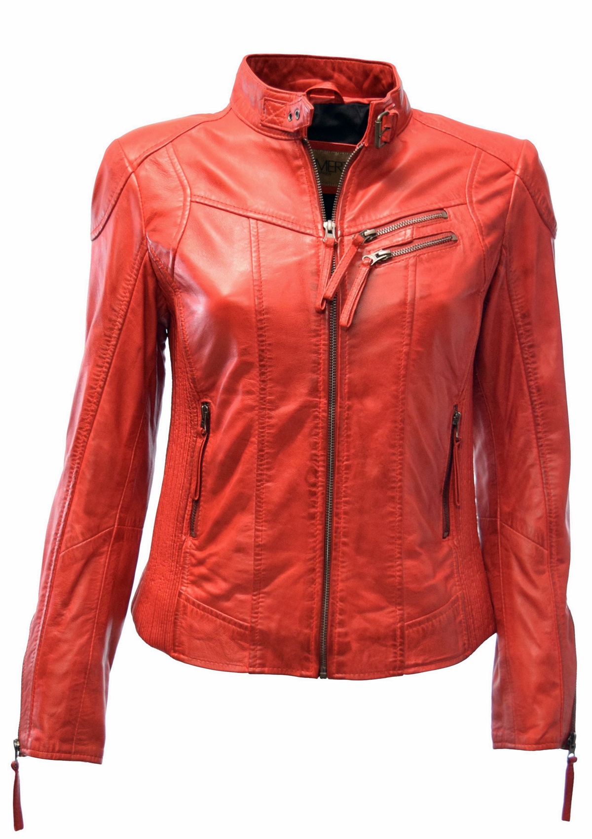 Damen Lederjacke Lena in washed Rot