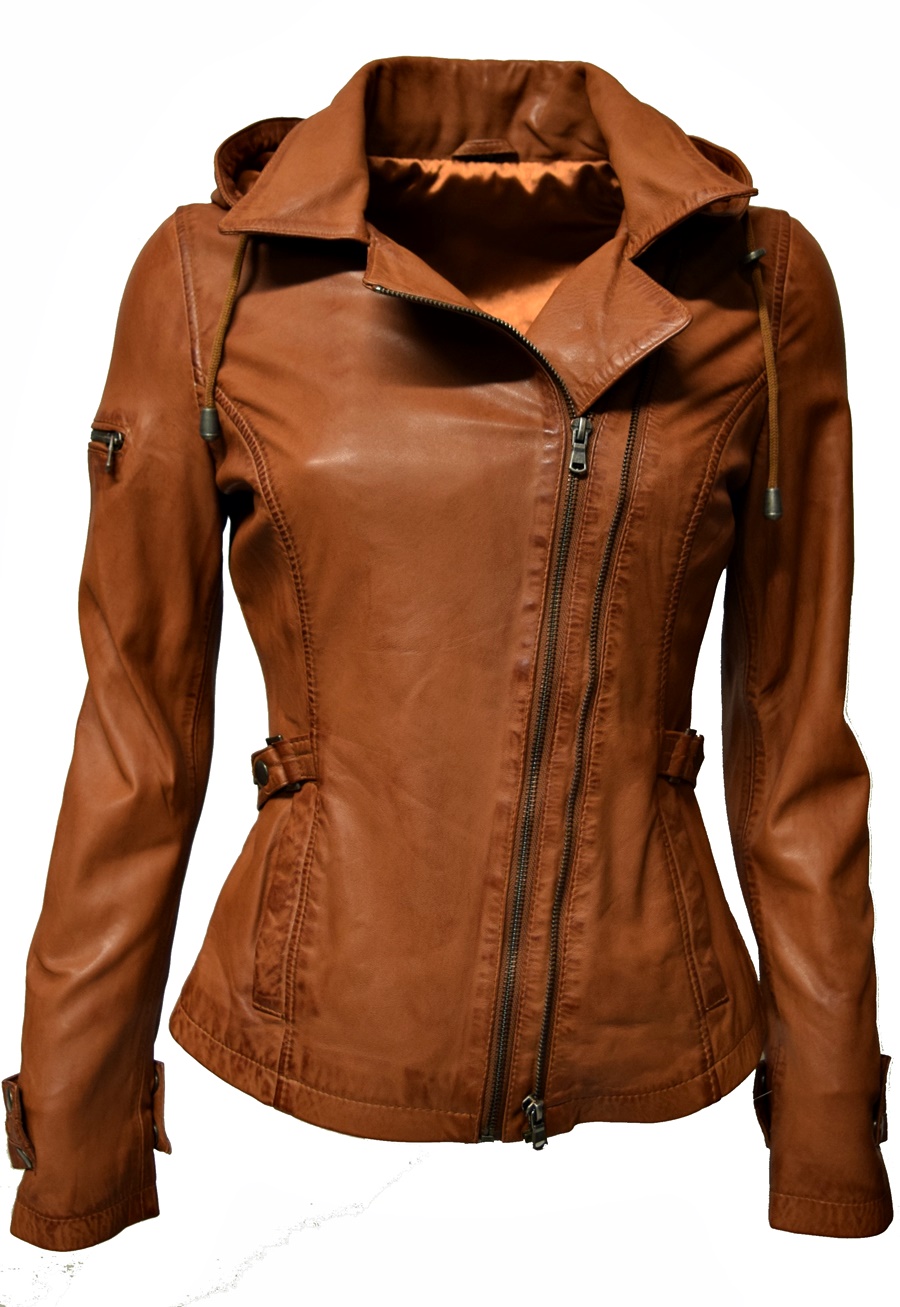 Damen Biker Lederjacke "Dana" in Dunkelcognac