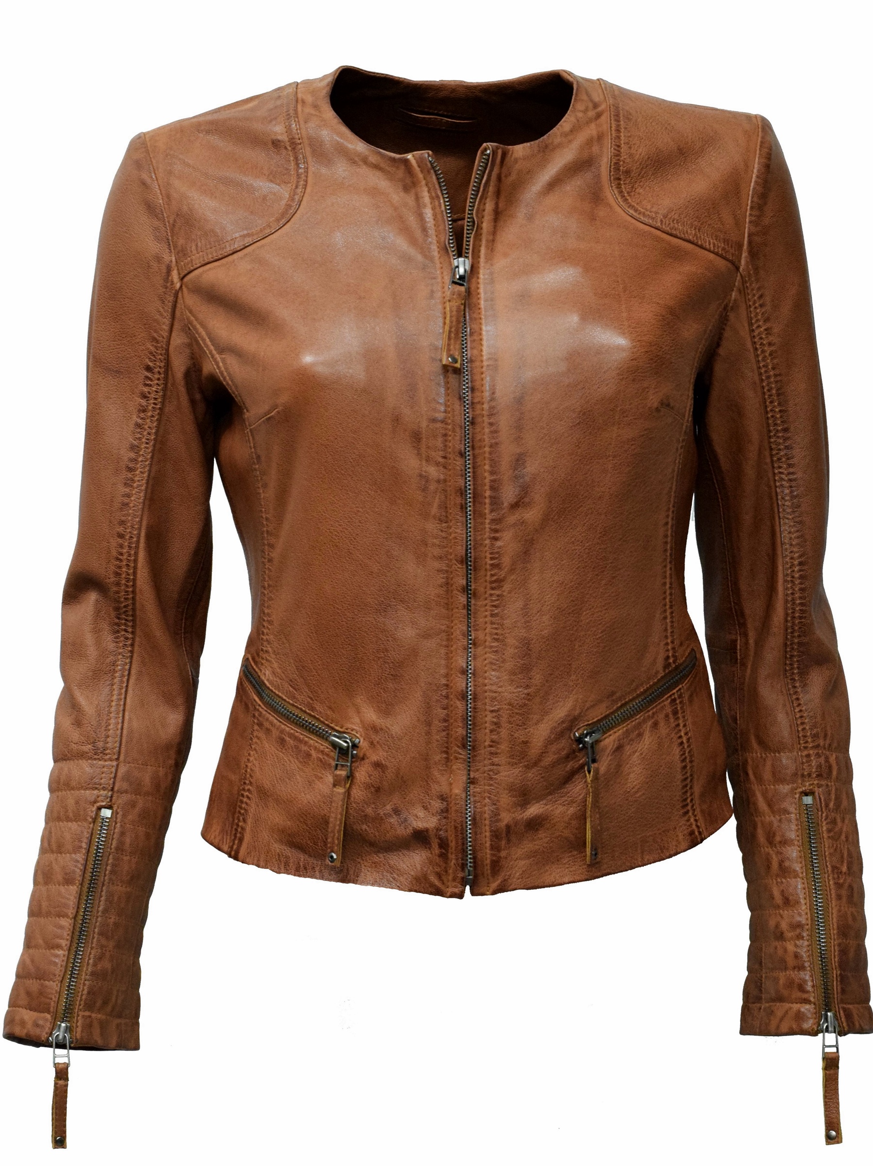 Damen Lederjacke "BINI" in washed Cognac 
