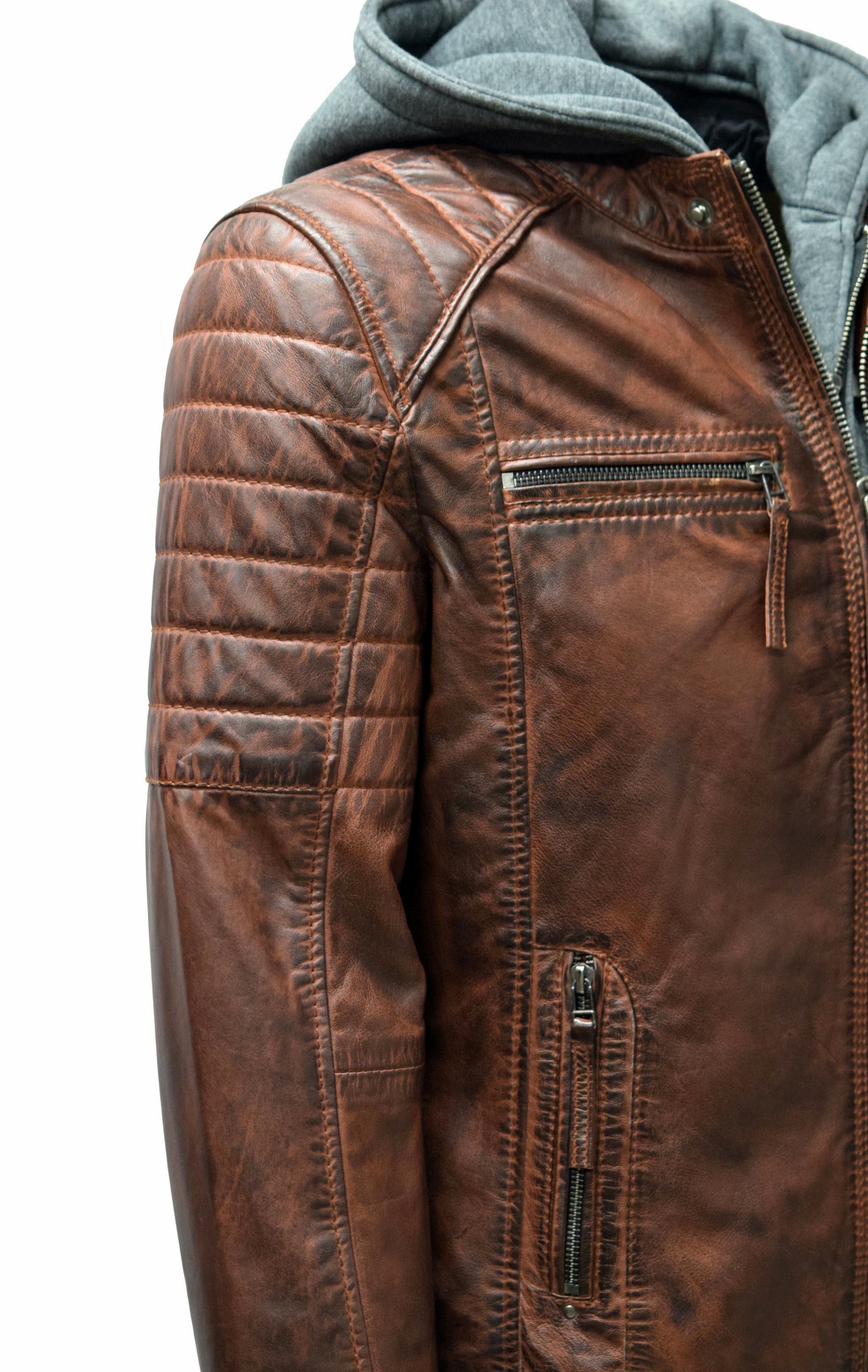 Herren Lederjacke Carlo gesteppt in washed Kastanie