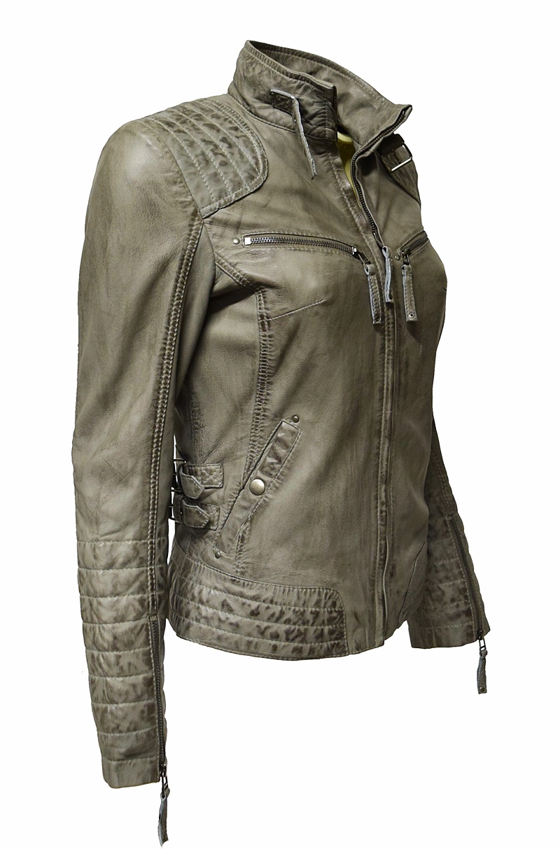 Damen Lederjacke Fily gesteppt washed Hellgrau