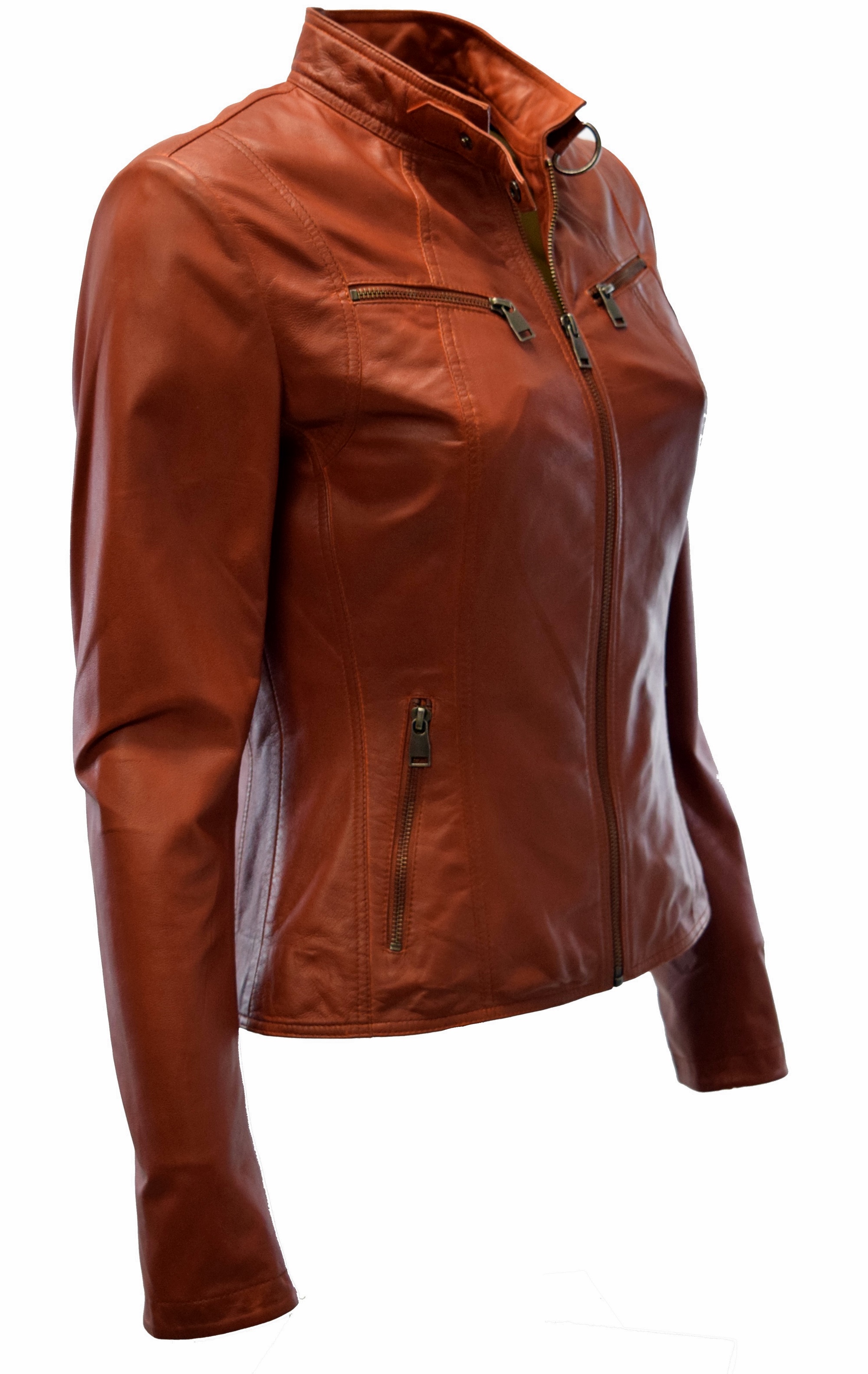 Damen Lederjacke P-14-01 washed Rostorange 