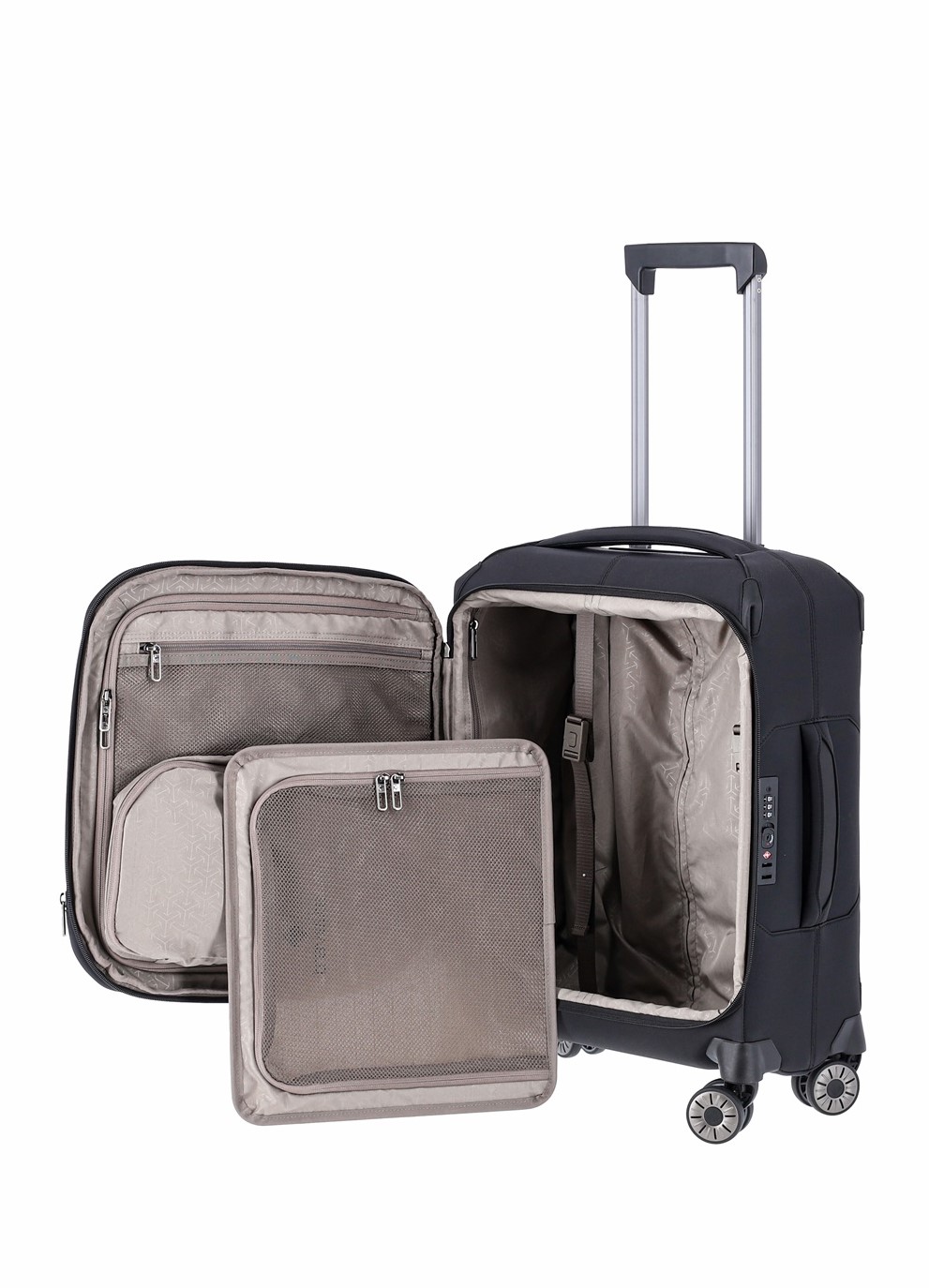 Travelite Priima Trolley Gr. S 55 cm mit 4 Rollen aus Nylon + recyceltem Polyester Schwarz