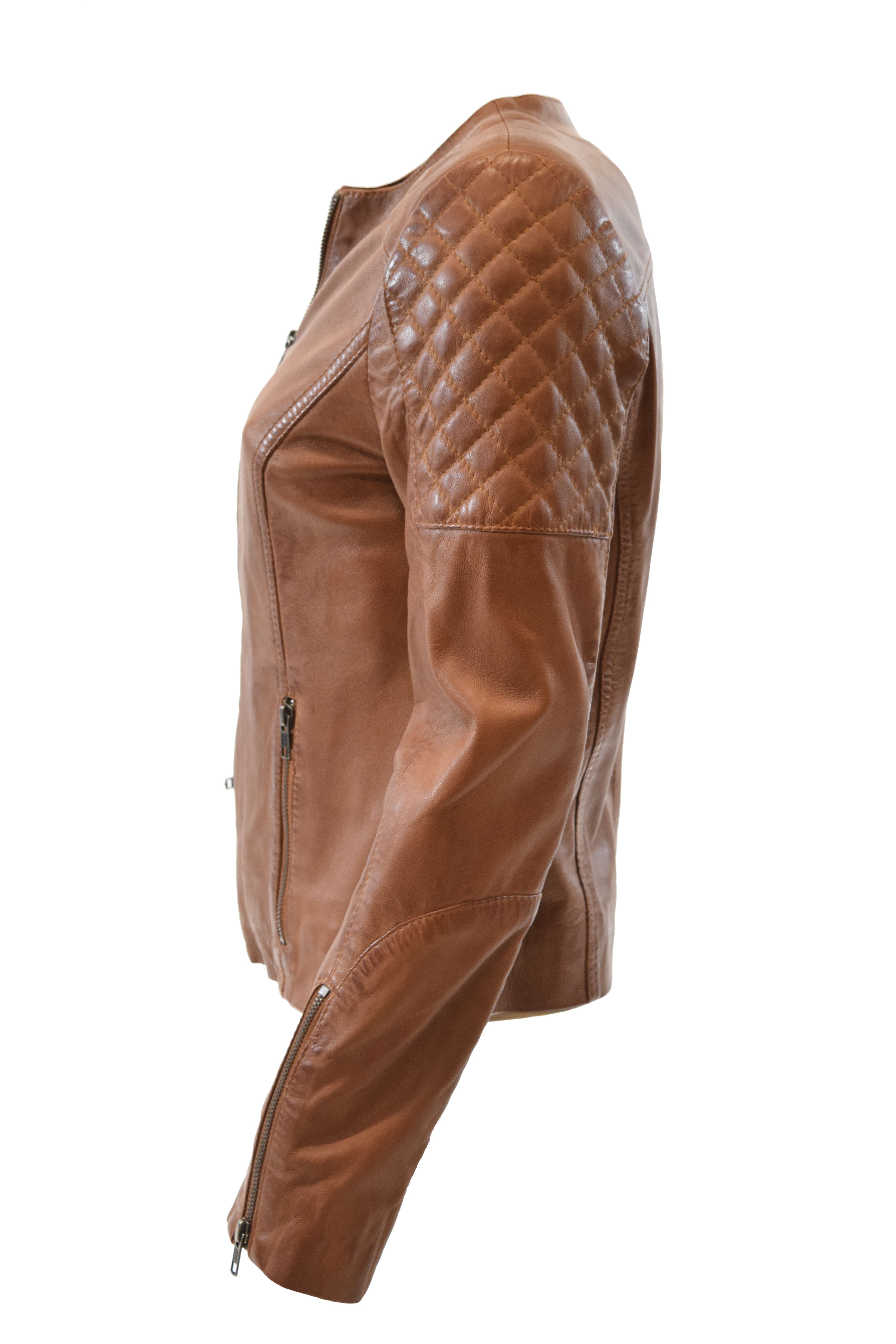 Damen Lederjacke "Lisa" in washed Cognac Braun