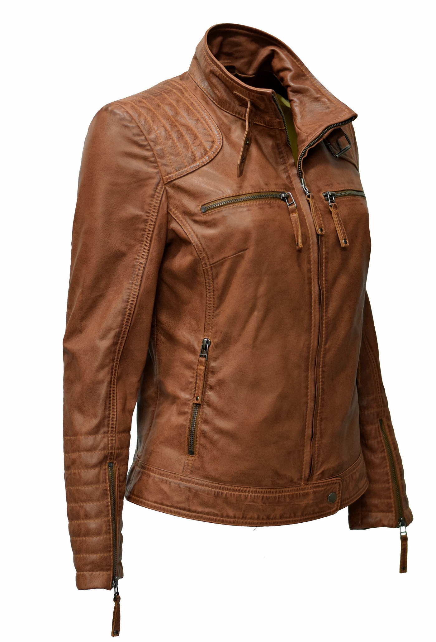 Damen Lederjacke Santa gesteppt washed Cognac
