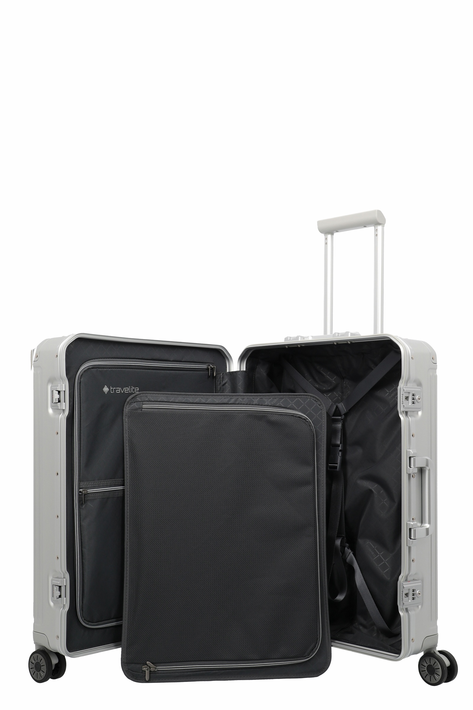 Travelite Aluminium Trolley Next 2.0 M 66 cm mit 4 Rollen Silber