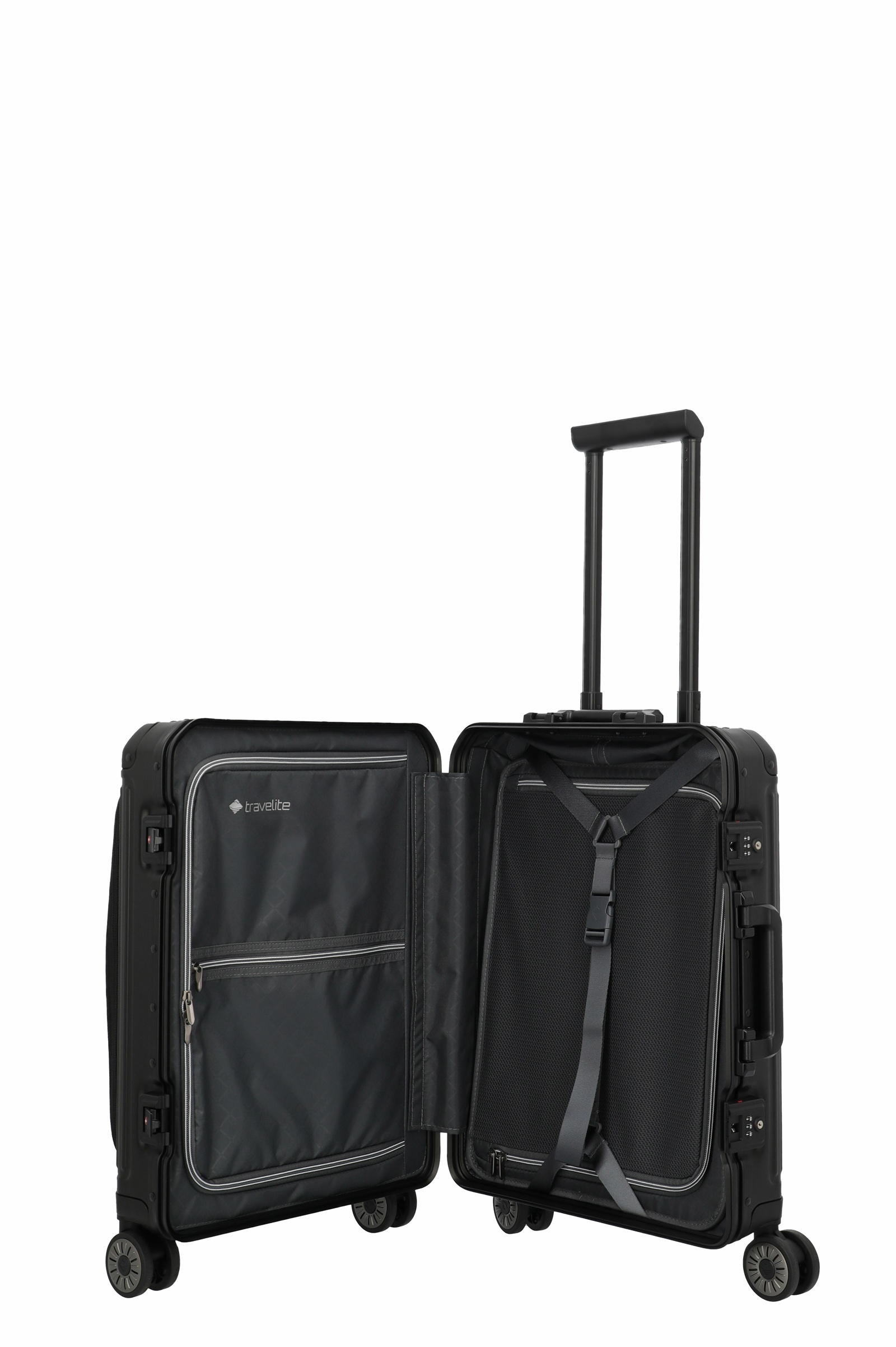 Travelite Aluminium Trolley Next 2.0 Vortasche S 55 cm mit 4 Rollen Schwarz