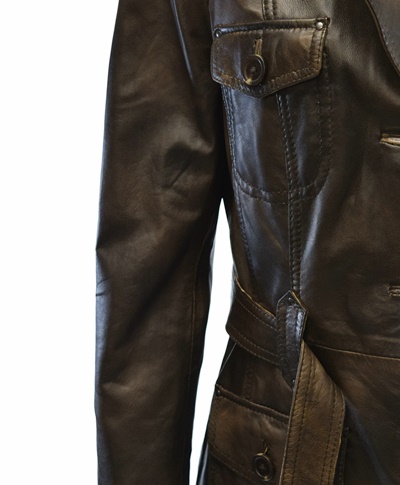 Damen Ledermantel Sabina washed Mocca