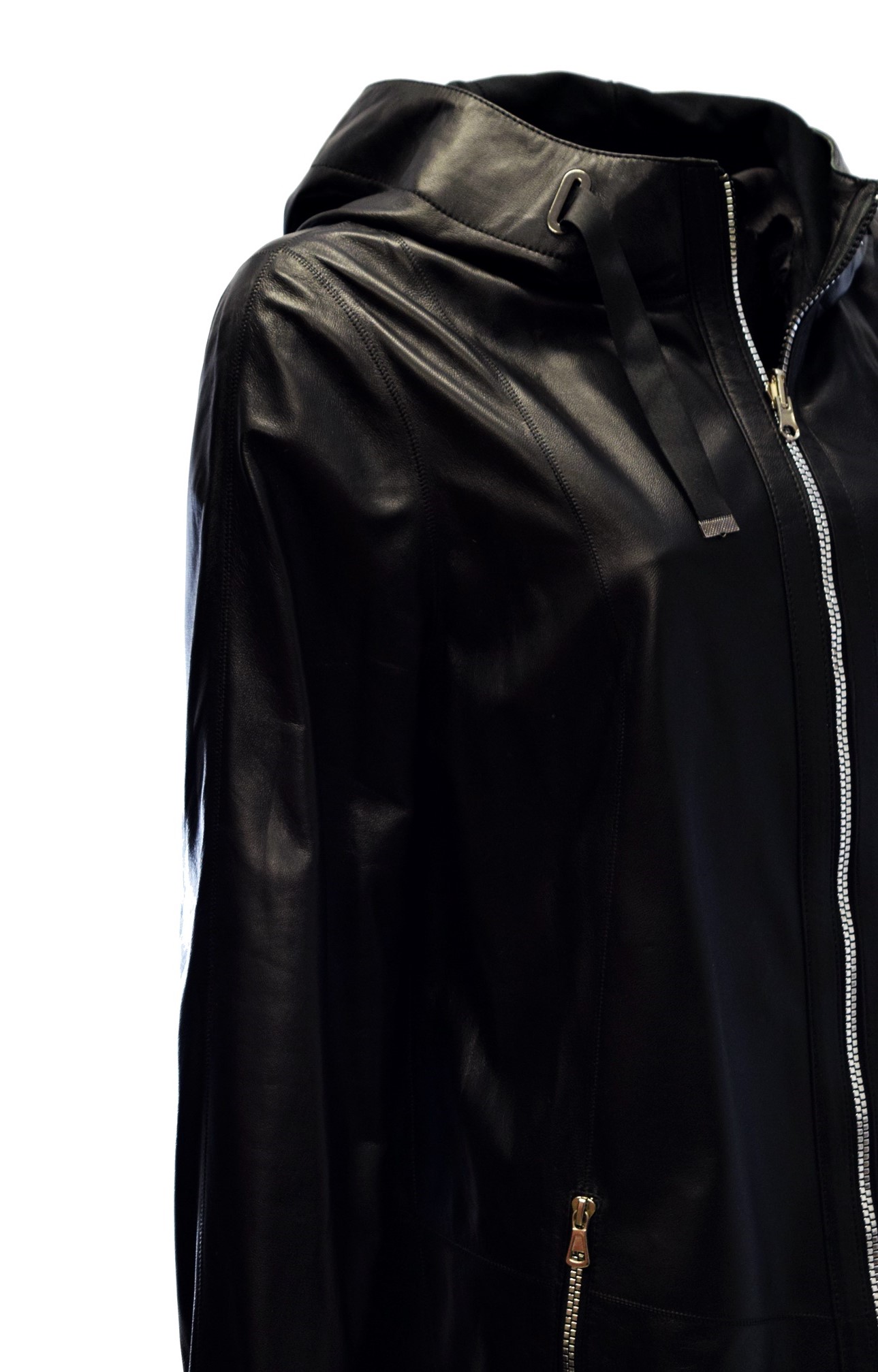 Damen Leder-Wendemantel Pia in fine Schwarz mit Kapuze