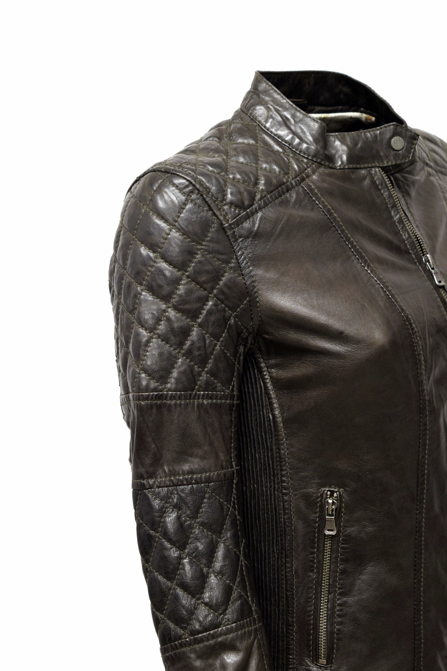 Damen Lederjacke Dreamy gesteppt in washed Mocca