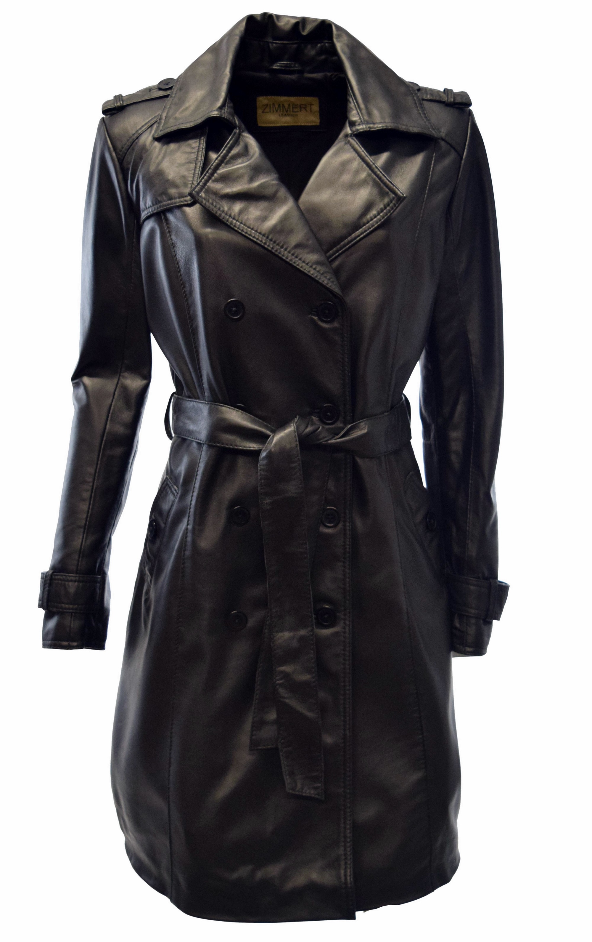 Damen Trenchcoat Ledermantel Tilly in washed Schwarz