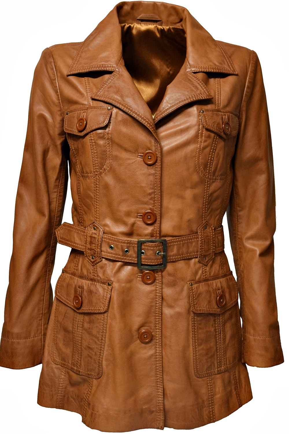 Damen Ledermantel "SABINE" in washed Cognac