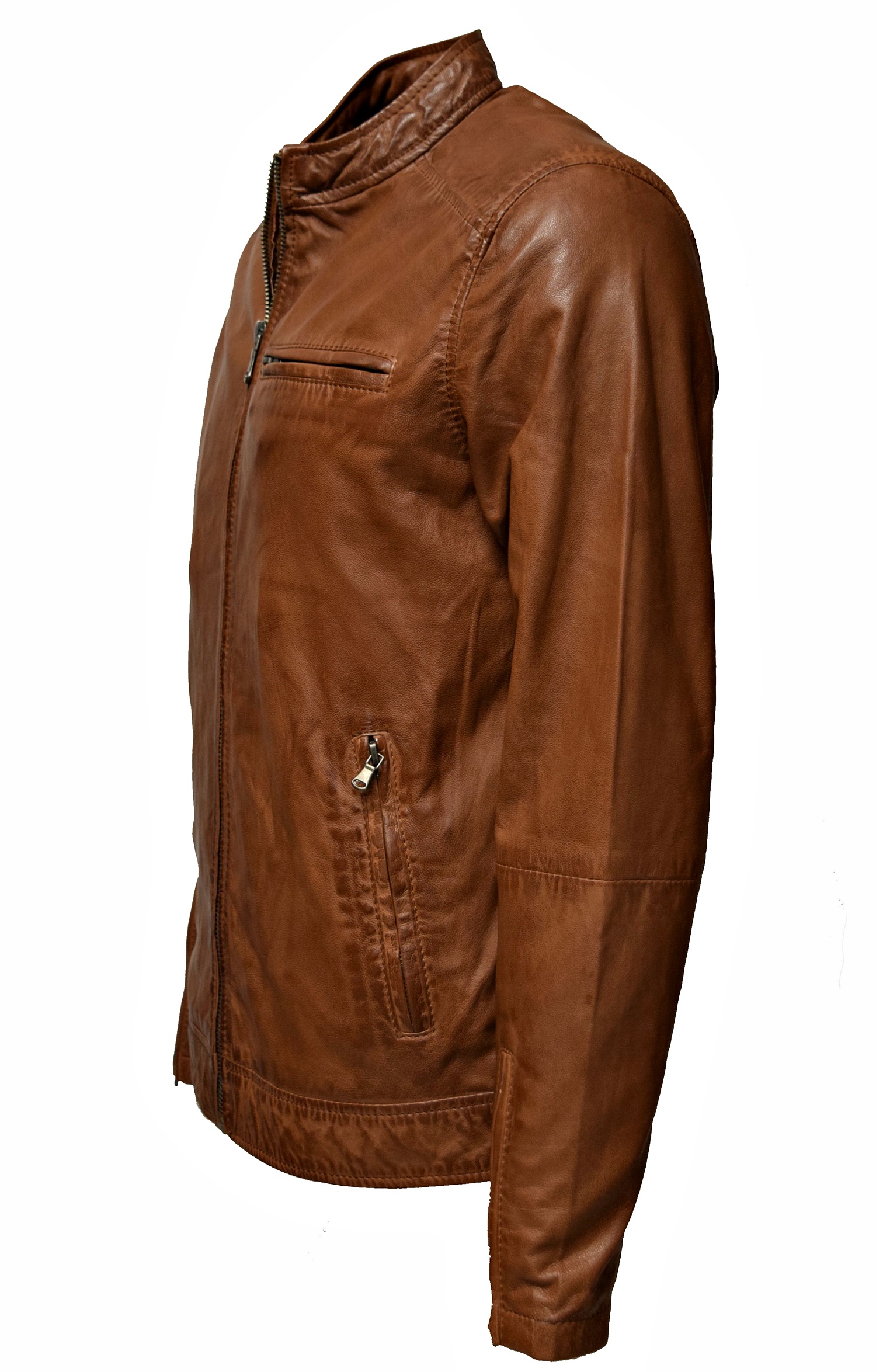 Herren Lederjacke Freddy in washed Cognac Braun