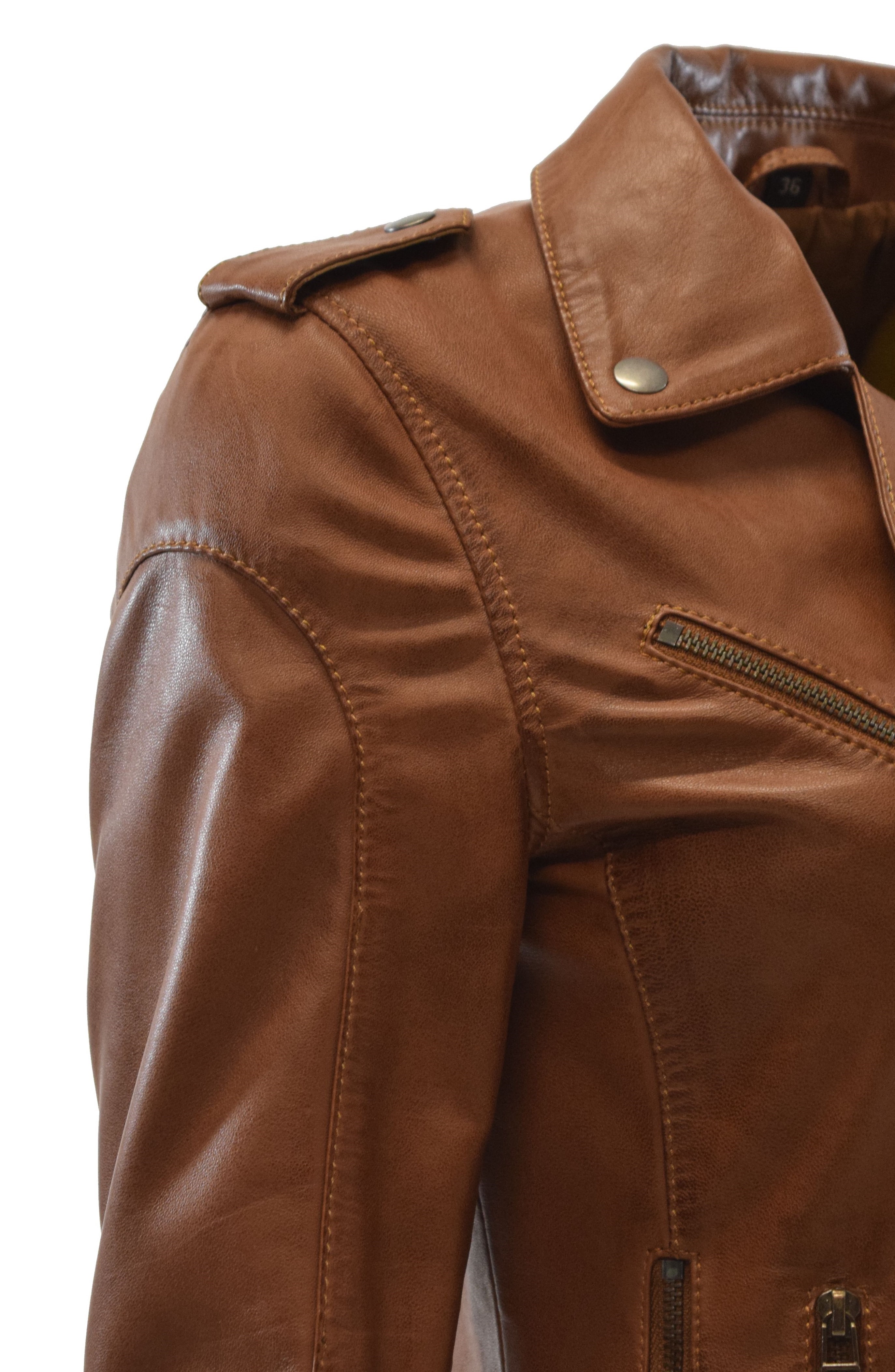 Damen Lammnappa Biker Lederjacke Sibilla Cognac Braun