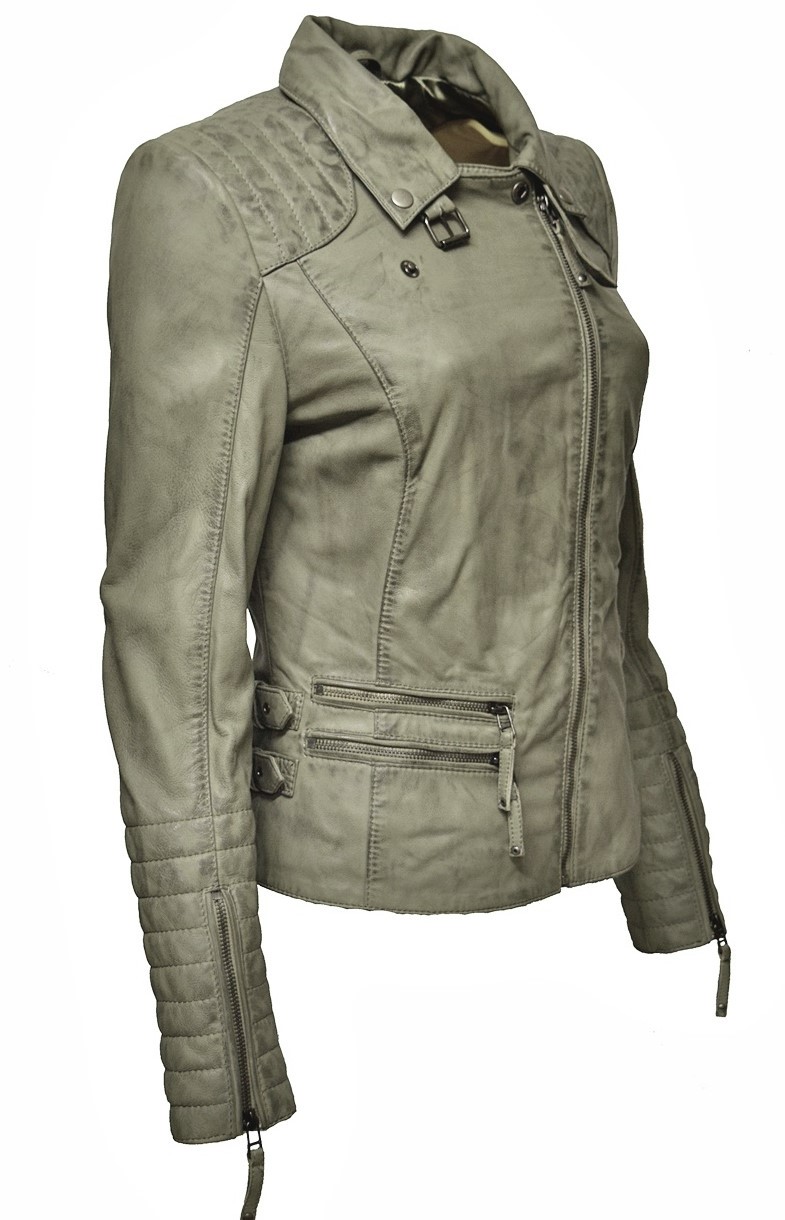 Damen Lederjacke Liszy in washed Hellgrau