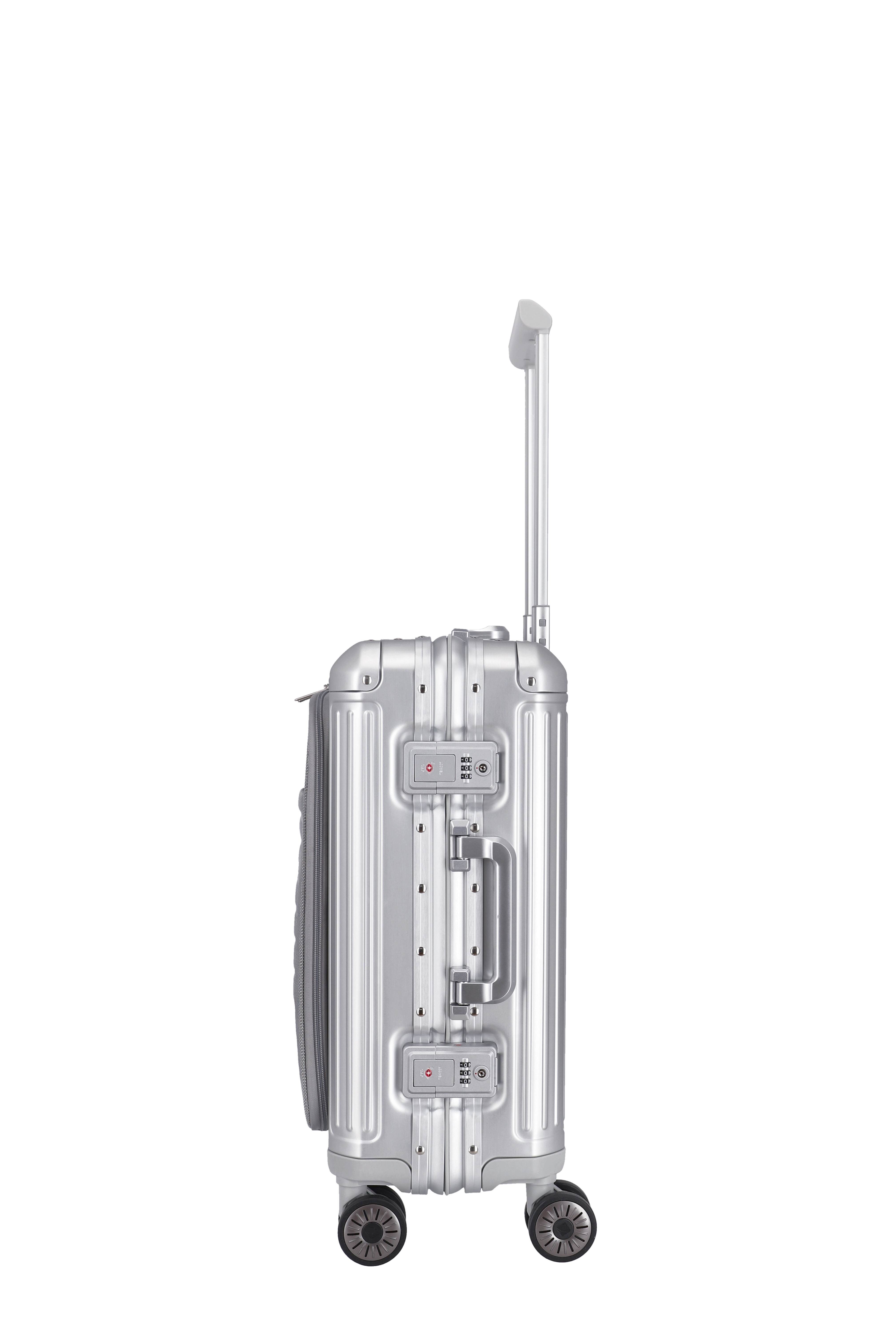 Travelite Aluminium Trolley Next mit Vortasche S 55 cm mit 4 Rollen Silber