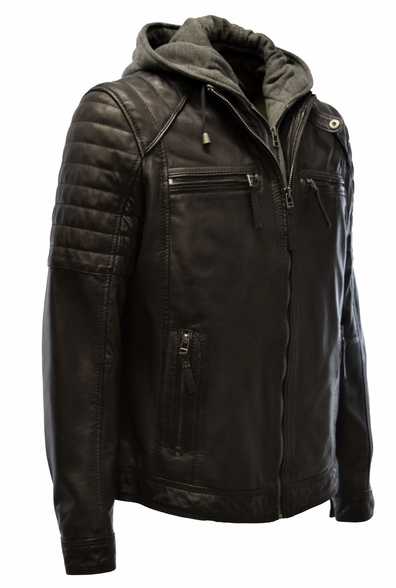 Herren Lederjacke Carlo gesteppt in washed Schwarz