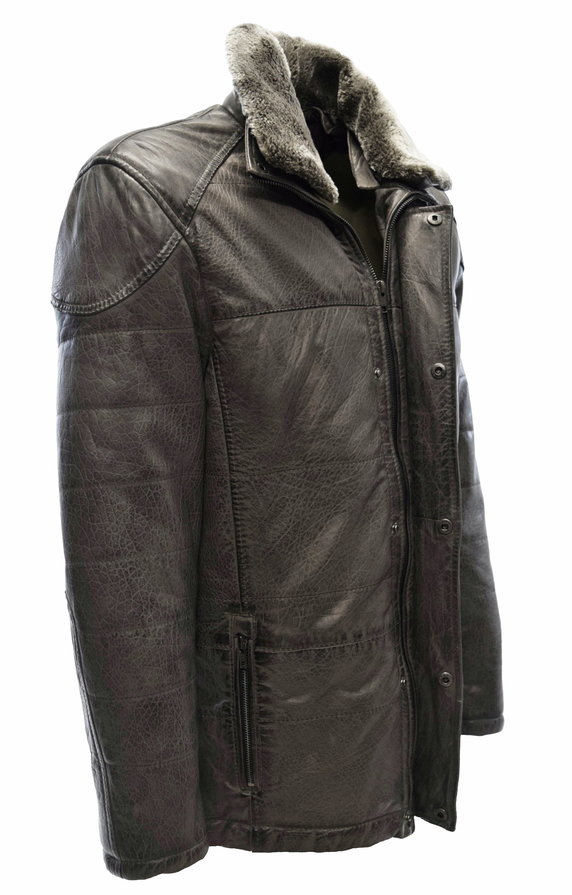 Herren Long Stepp-Lederjacke Sid in bubble Stone Grau