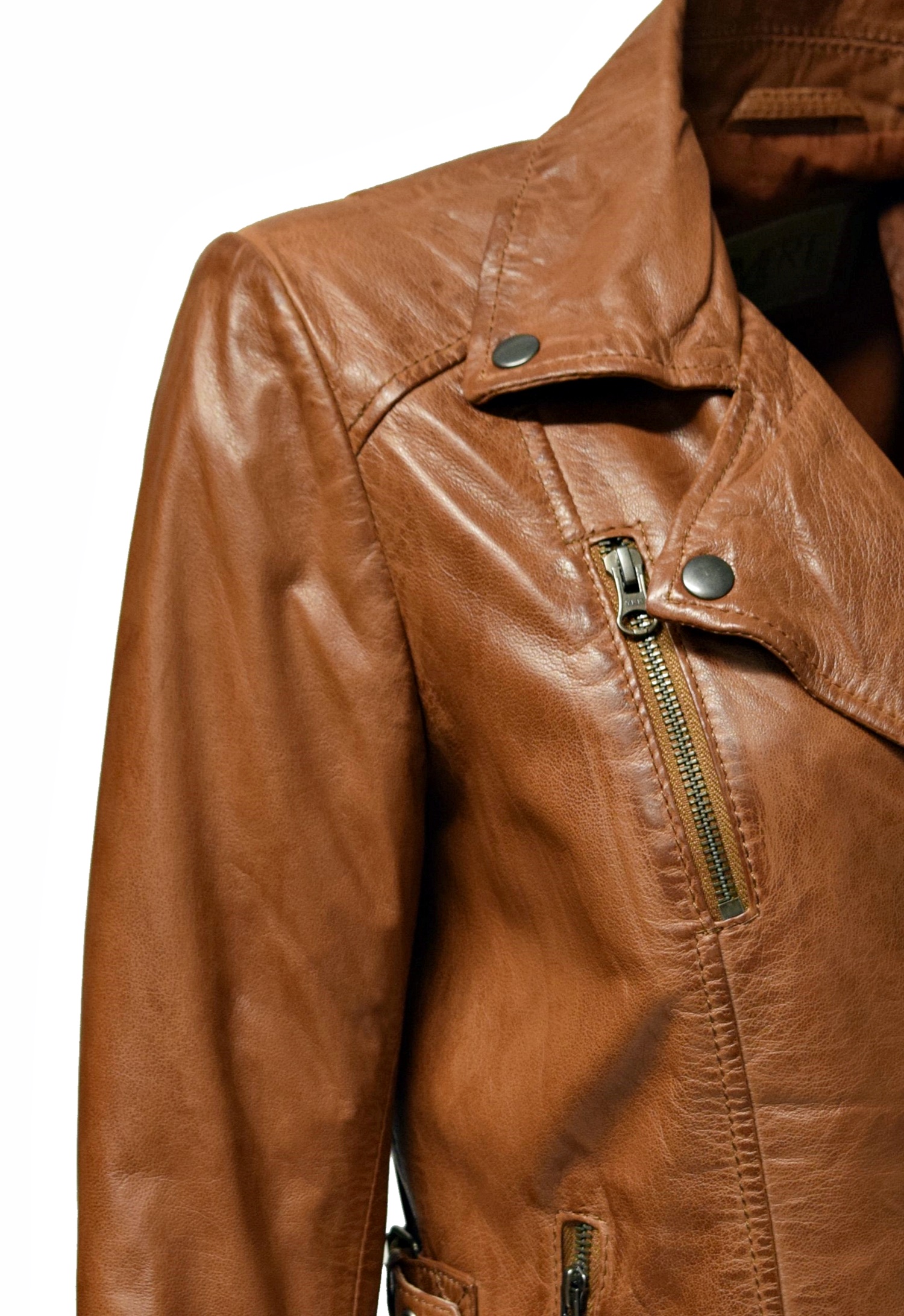 Damen Lederjacke Stella im Biker Stil in Cognac Braun