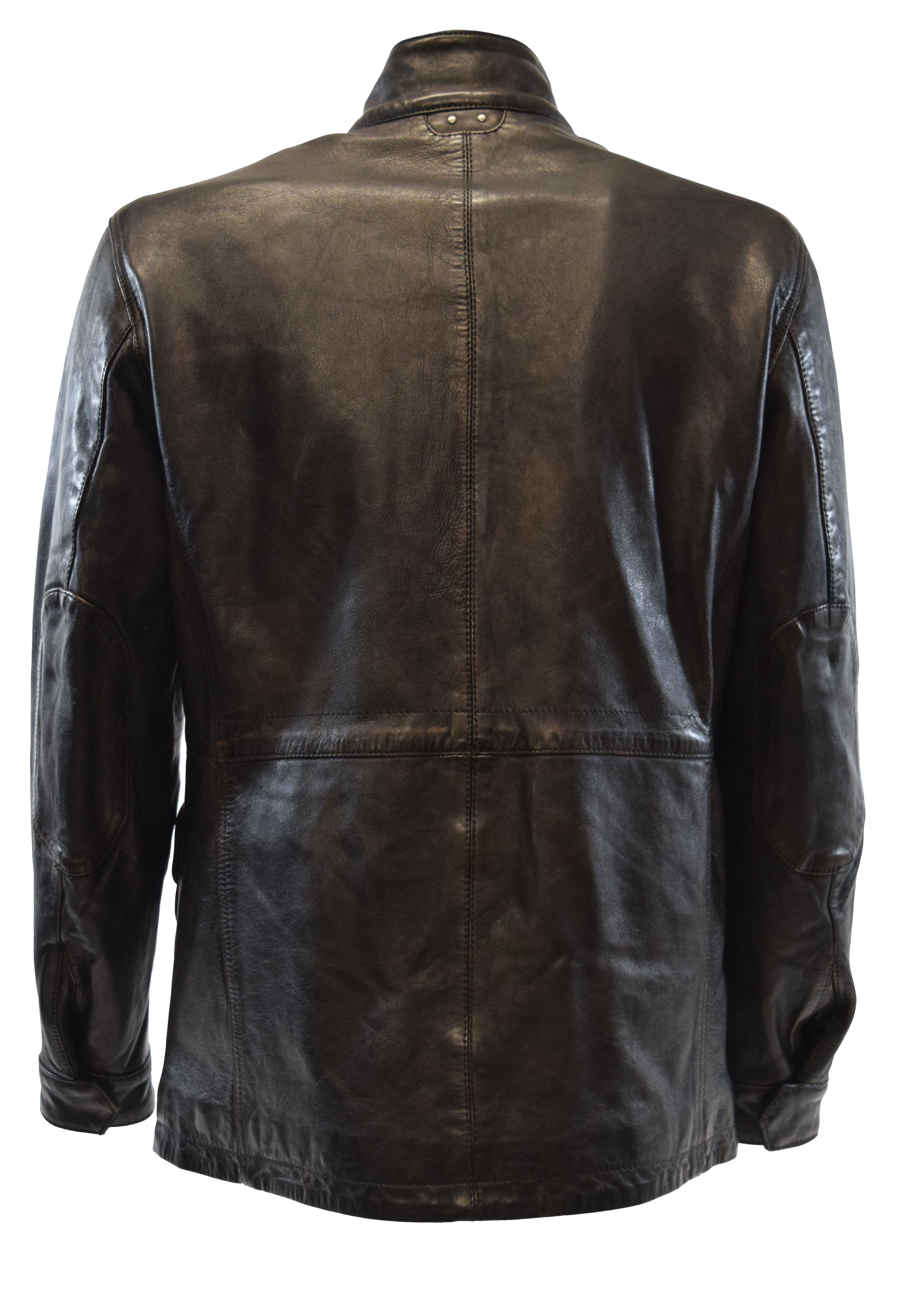 Herren Long Lederjacke Salemi aus robusten Leder in Schwarzbraun