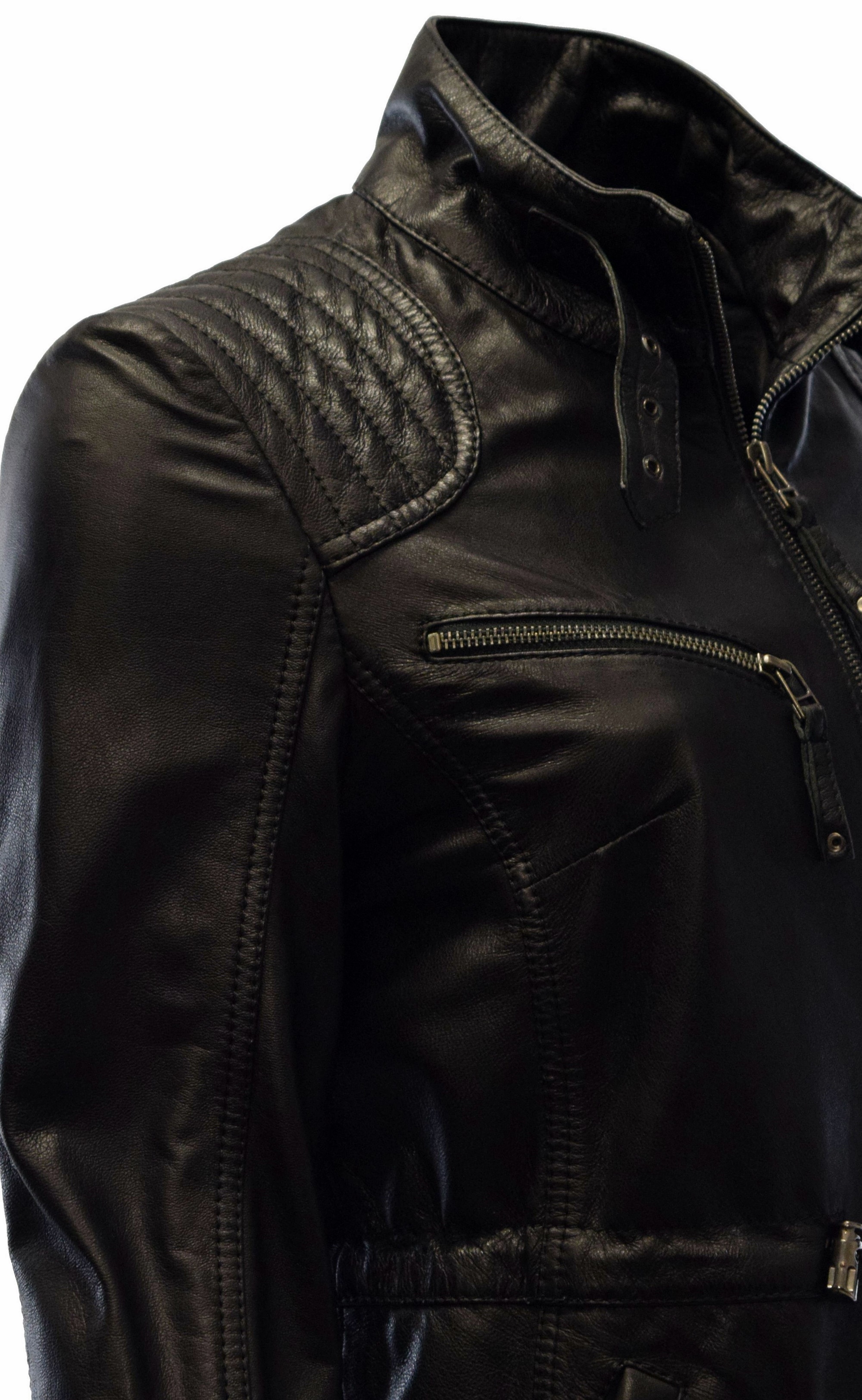Damen Lederjacke Klara gesteppt washed Schwarz