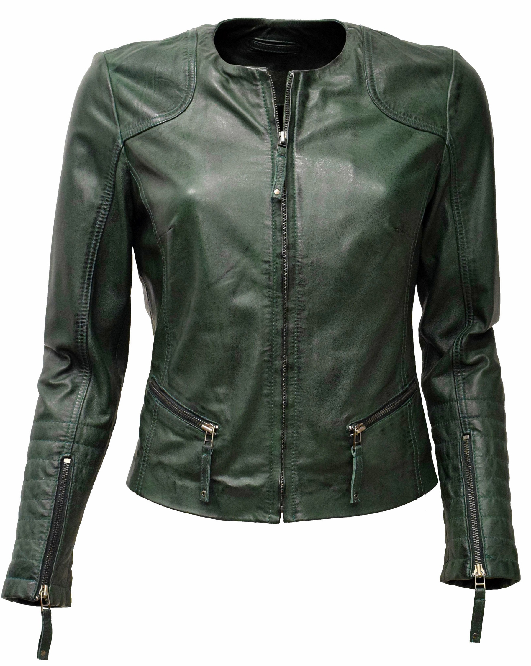 Damen Lederjacke "BINI" in washed Smaragd