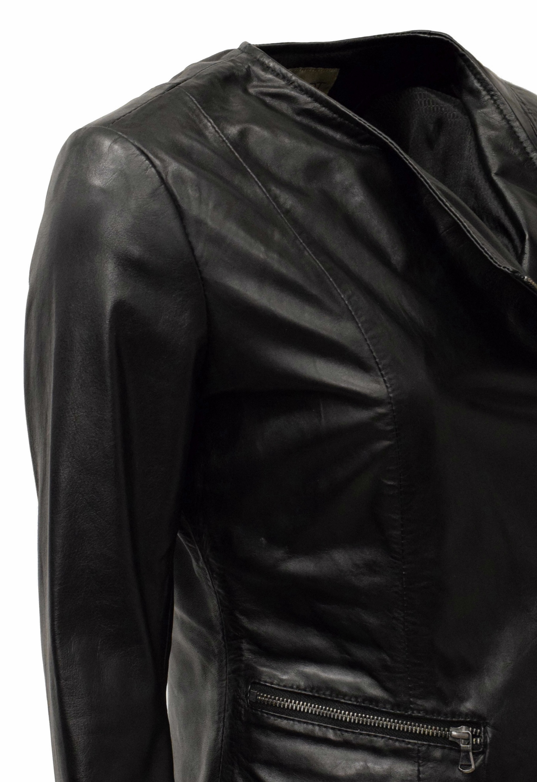 Damen Lederjacke Minni in washed Schwarz