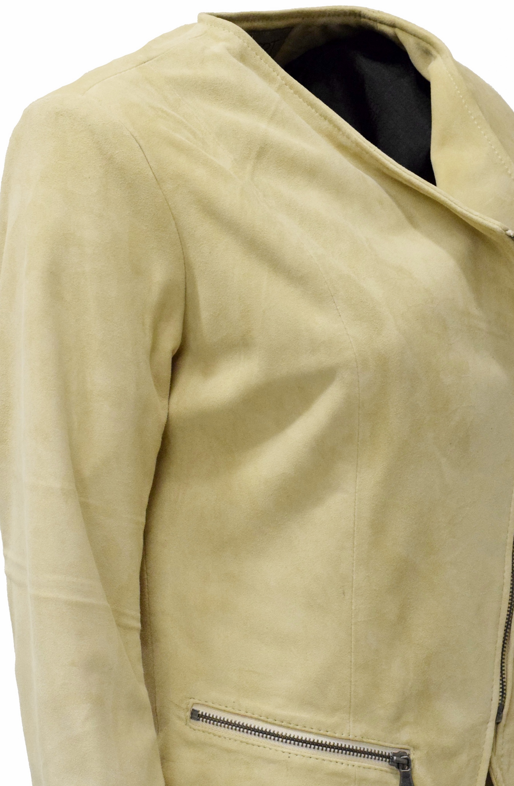 Damen Lederjacke Milla Ziegenvelour in Cremebeige