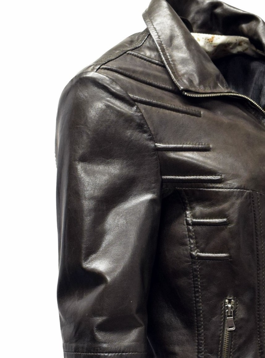 Damen Lederjacke Elodia in washed Dunkelbraun