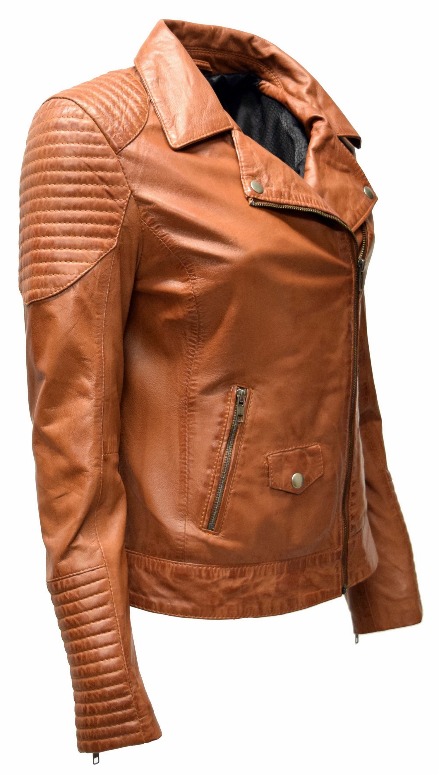 Damen Biker Lederjacke Lola in Cognac Braun