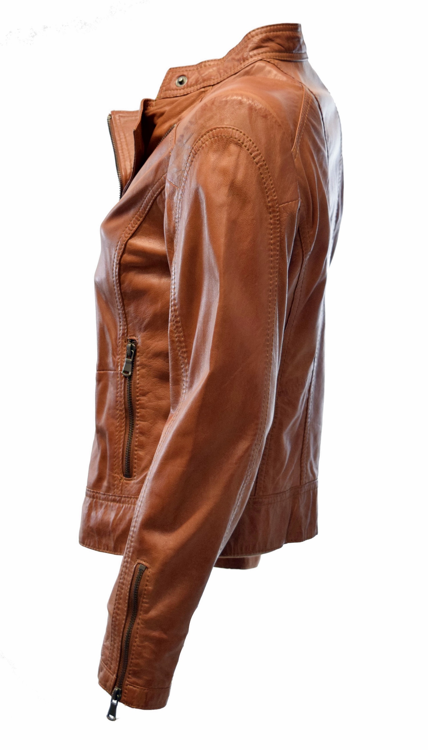 Damen Biker Lederjacke Wiki in washed Cognac Braun