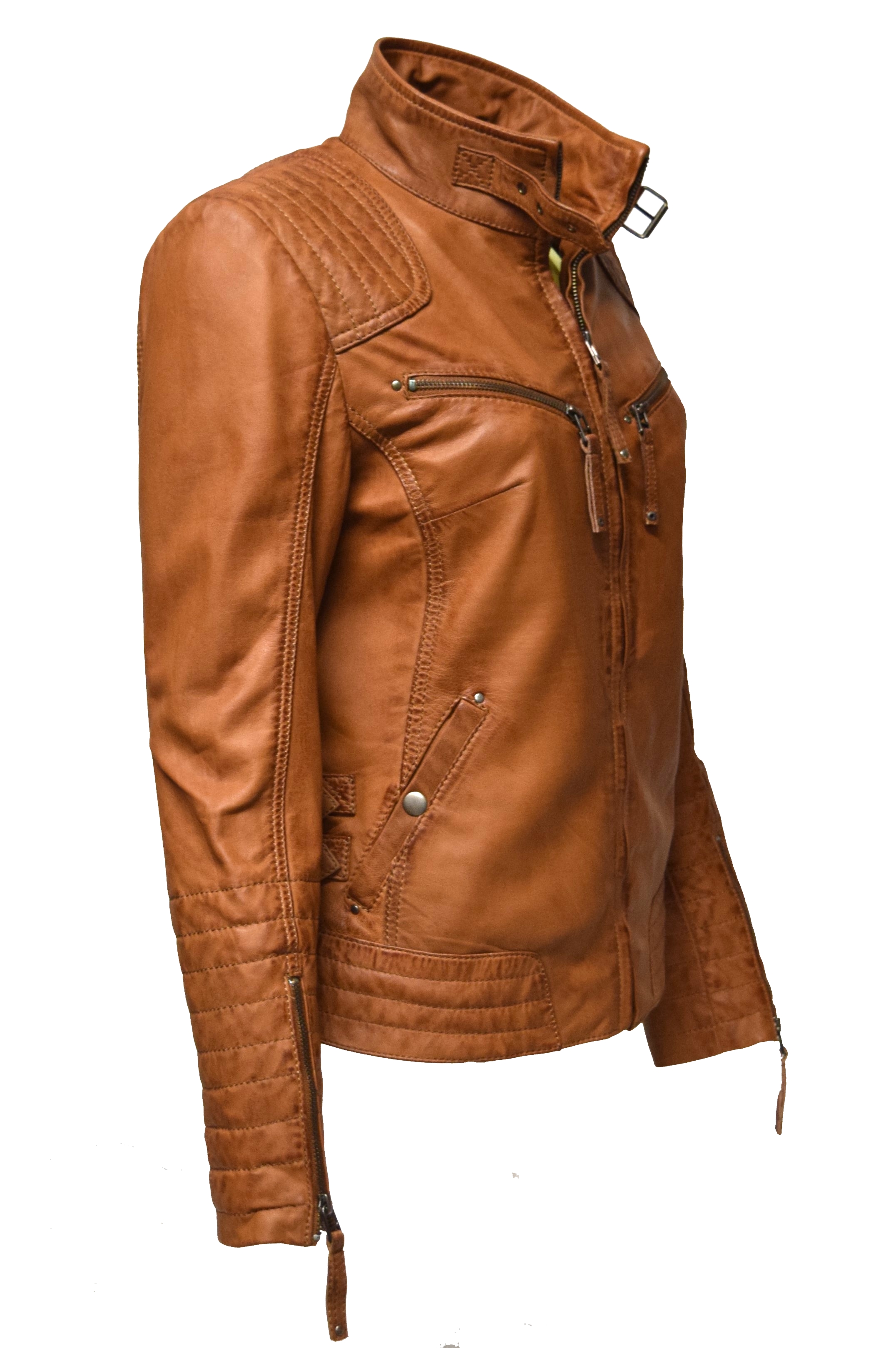 Damen Lederjacke Fily gesteppt washed Cognac Braun