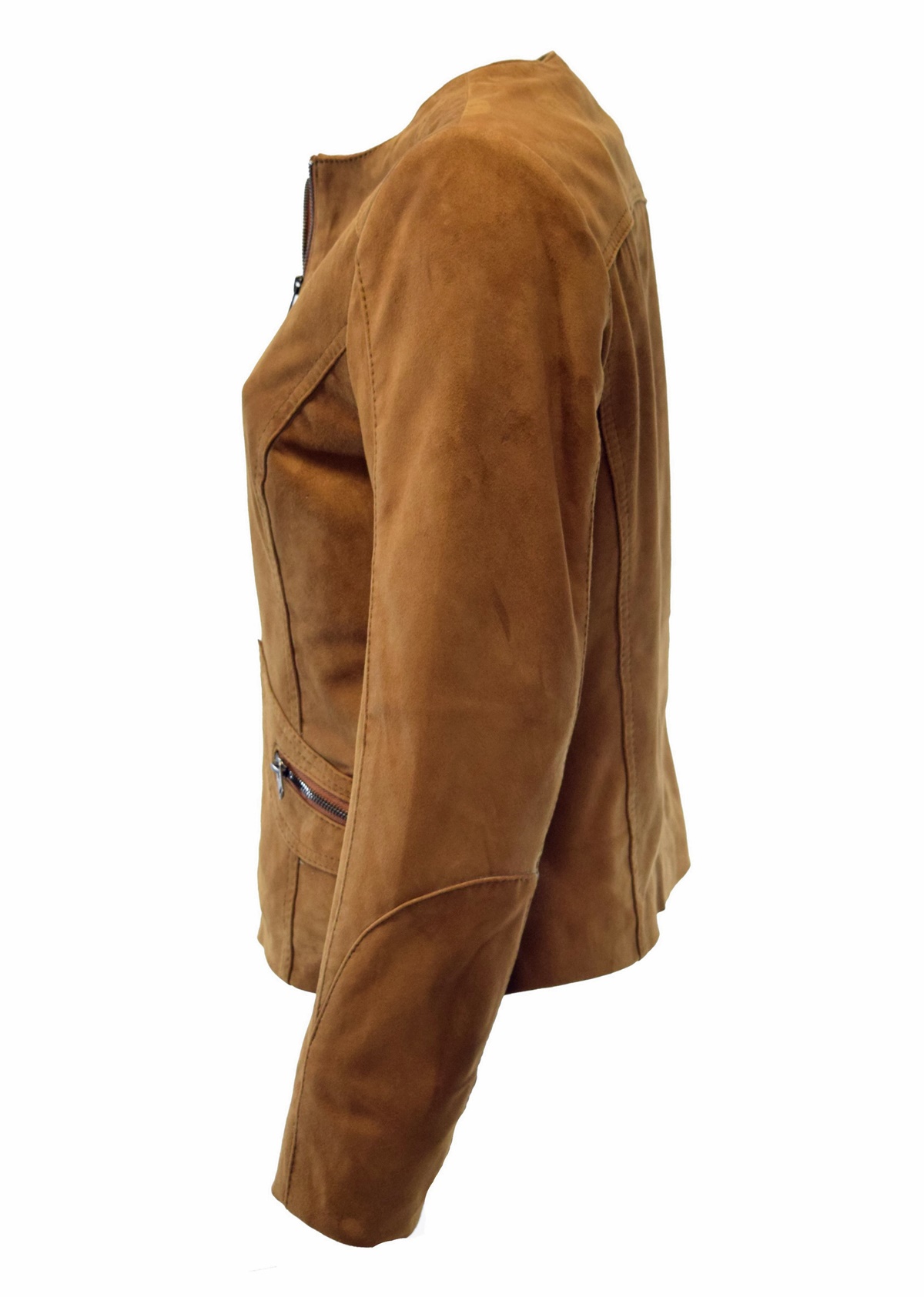 Damen Lederjacke Bea in Ziegenvelour Cognac Braun