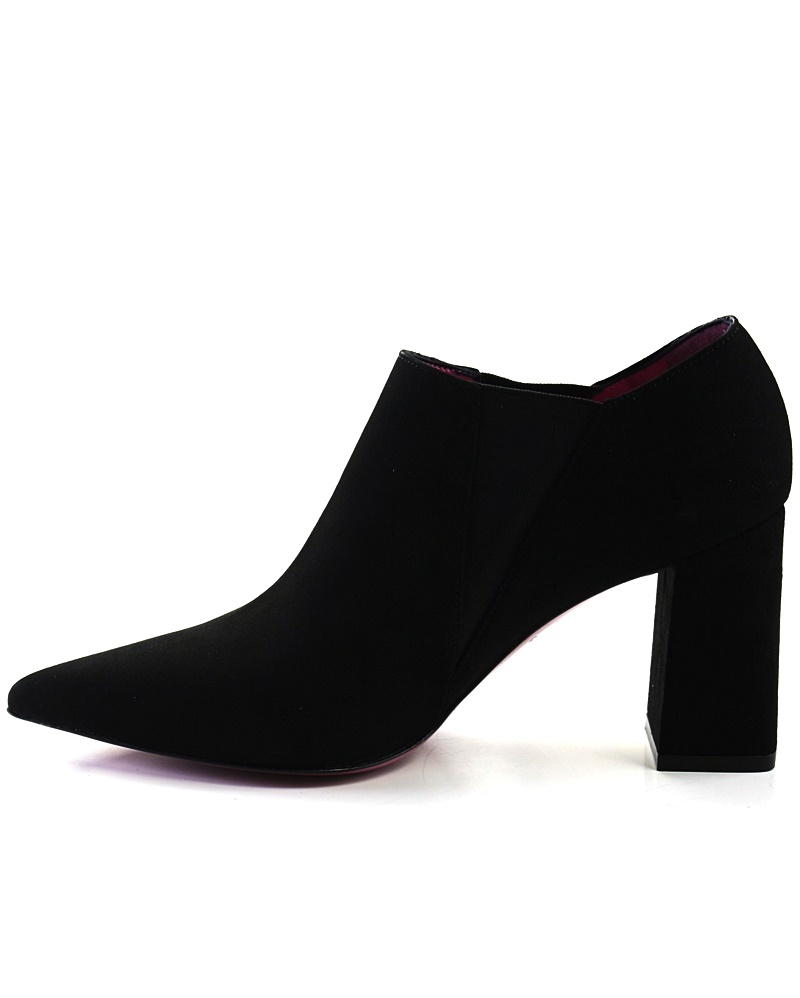 Ankle Boots aus Veloursleder mit Blockabsatz in Schwarz