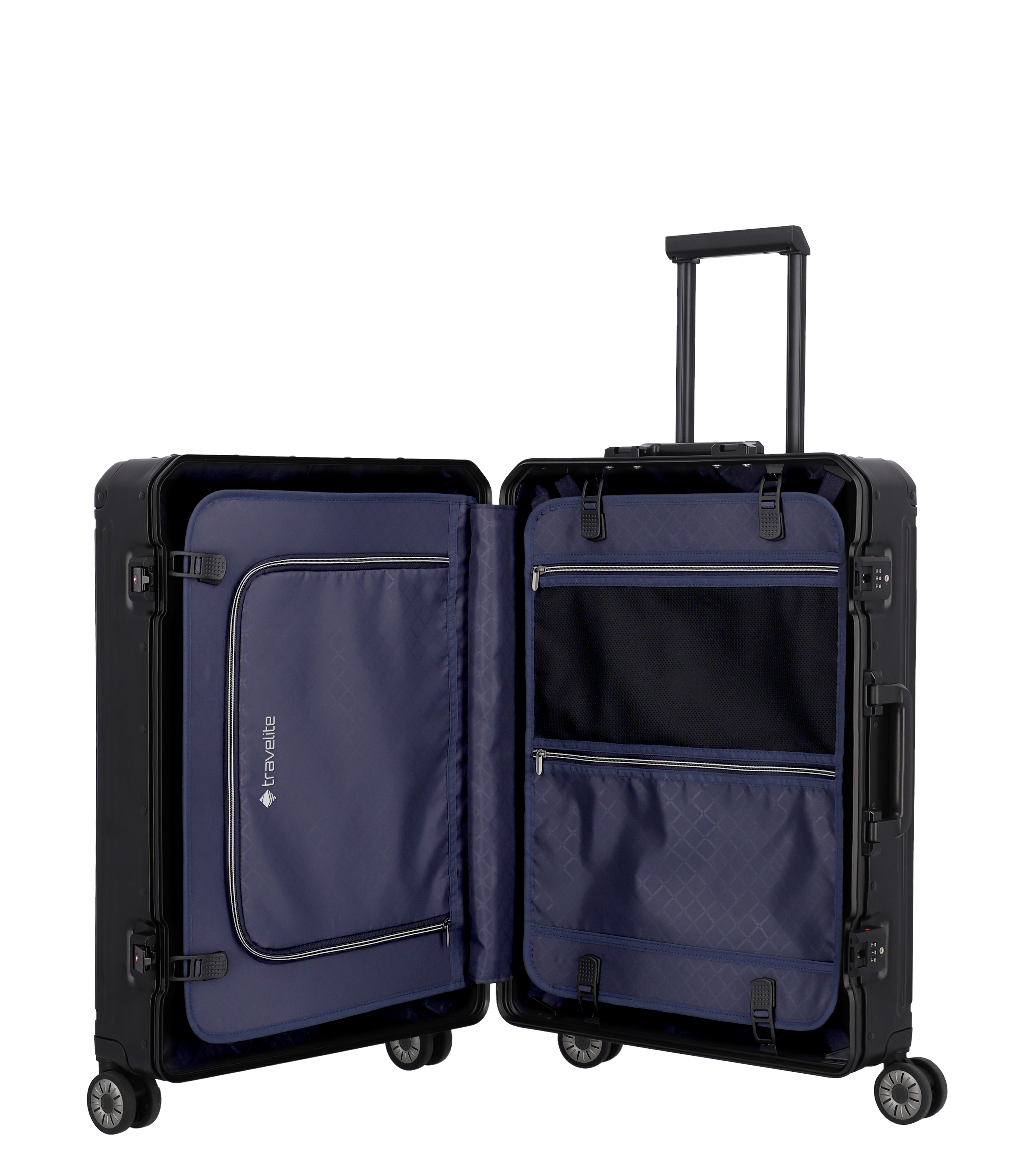 Travelite Aluminium Trolley Next M 66 cm mit 4 Rollen Schwarz