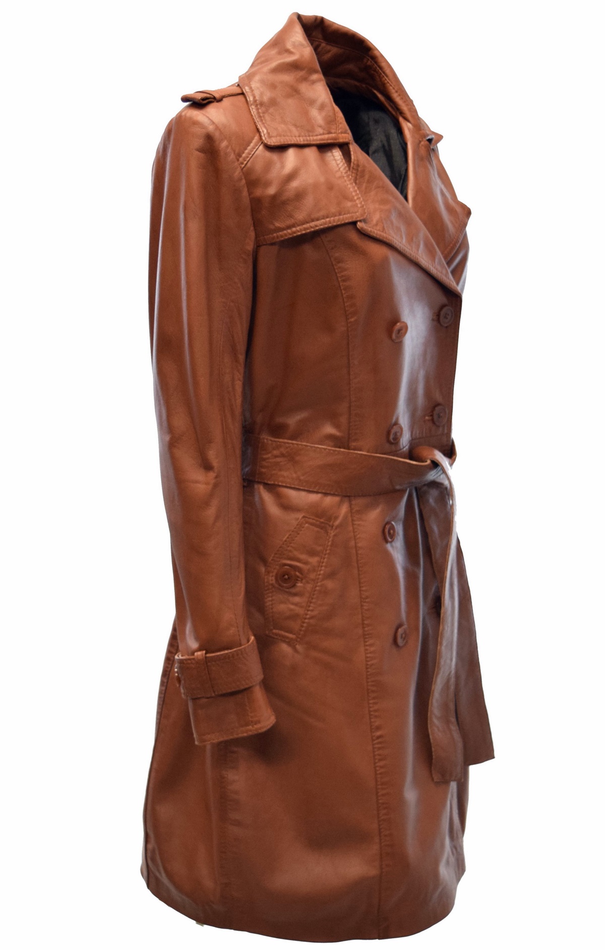 Damen Trenchcoat Ledermantel Tilly in washed Cognac Braun